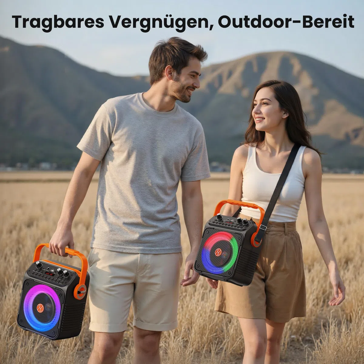 HWWR Karaoke Maschine mit 2 Mikrofonen, Bluetooth 5.3 Lautsprecher mit LED-Lichteffekten und Echo-Regelung, tragbare Karaoke Box mit USB/AUX/TF/FM, für Kinder und Erwachsene