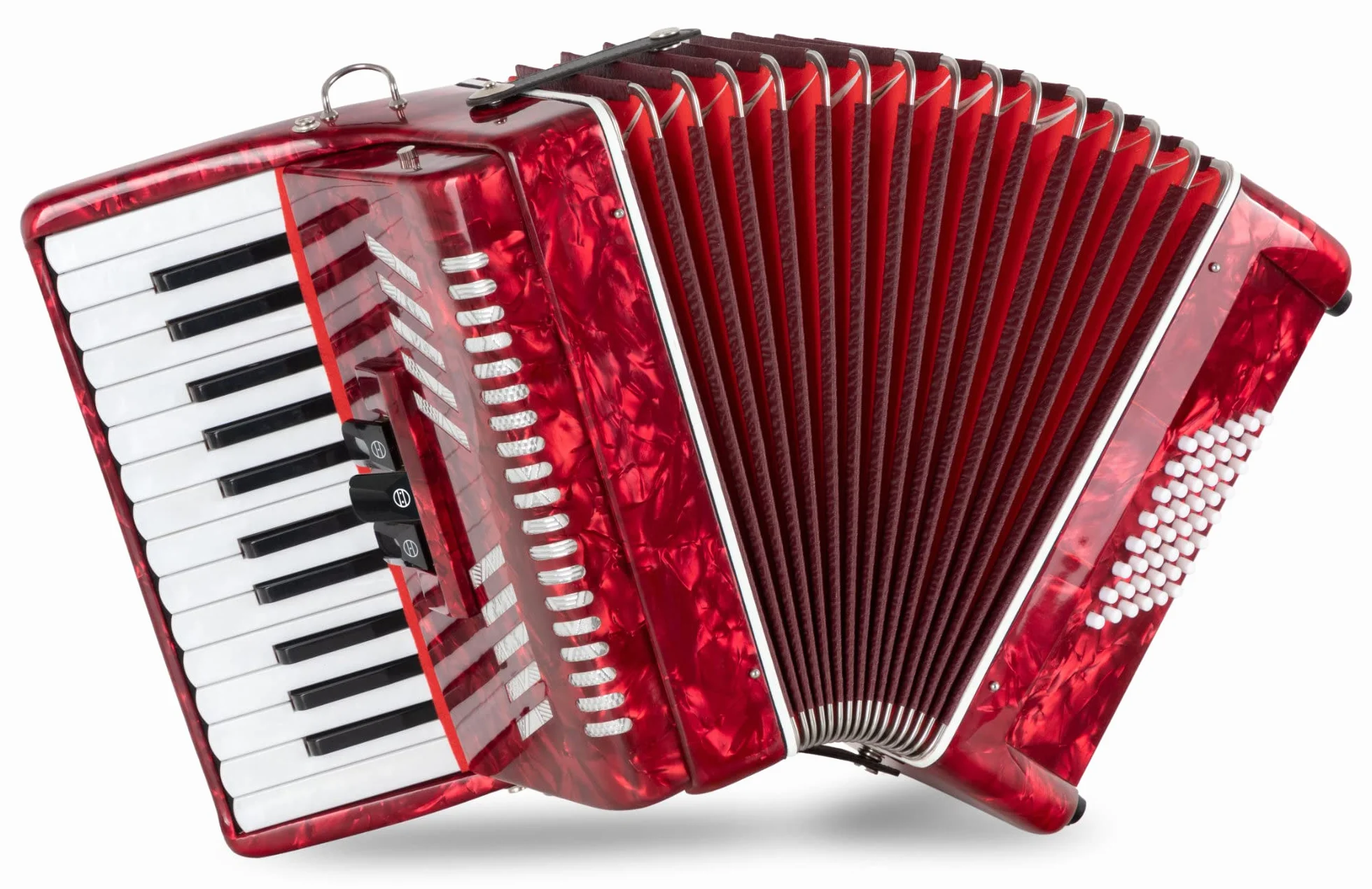Classic Cantabile 48 Bass Akkordeon "Secondo V" - Tastenakkordeon - 2-chörig - 26 Diskanttasten - mit Riemen & Rucksack-Tasche - Rot