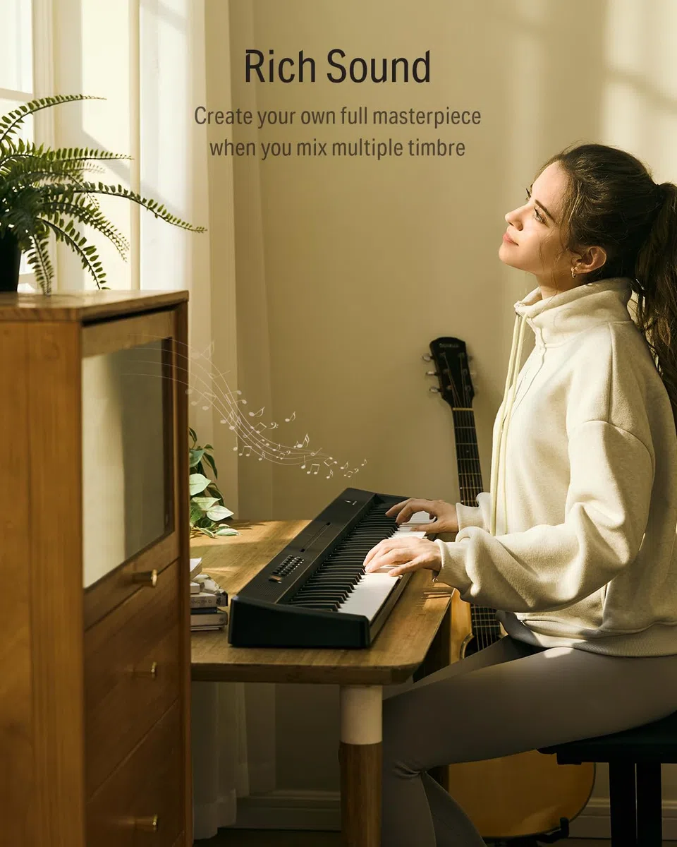 Donner DP-10 Tragbare Klaviertastatur 88 Tasten für Anfänger, Bluetooth faltbare Piano mit 128 Rhythmen, Akkord, Schallplatte, faltbares Digital Piano Bundle mit Pedal, Klaviertasche, Schwarz