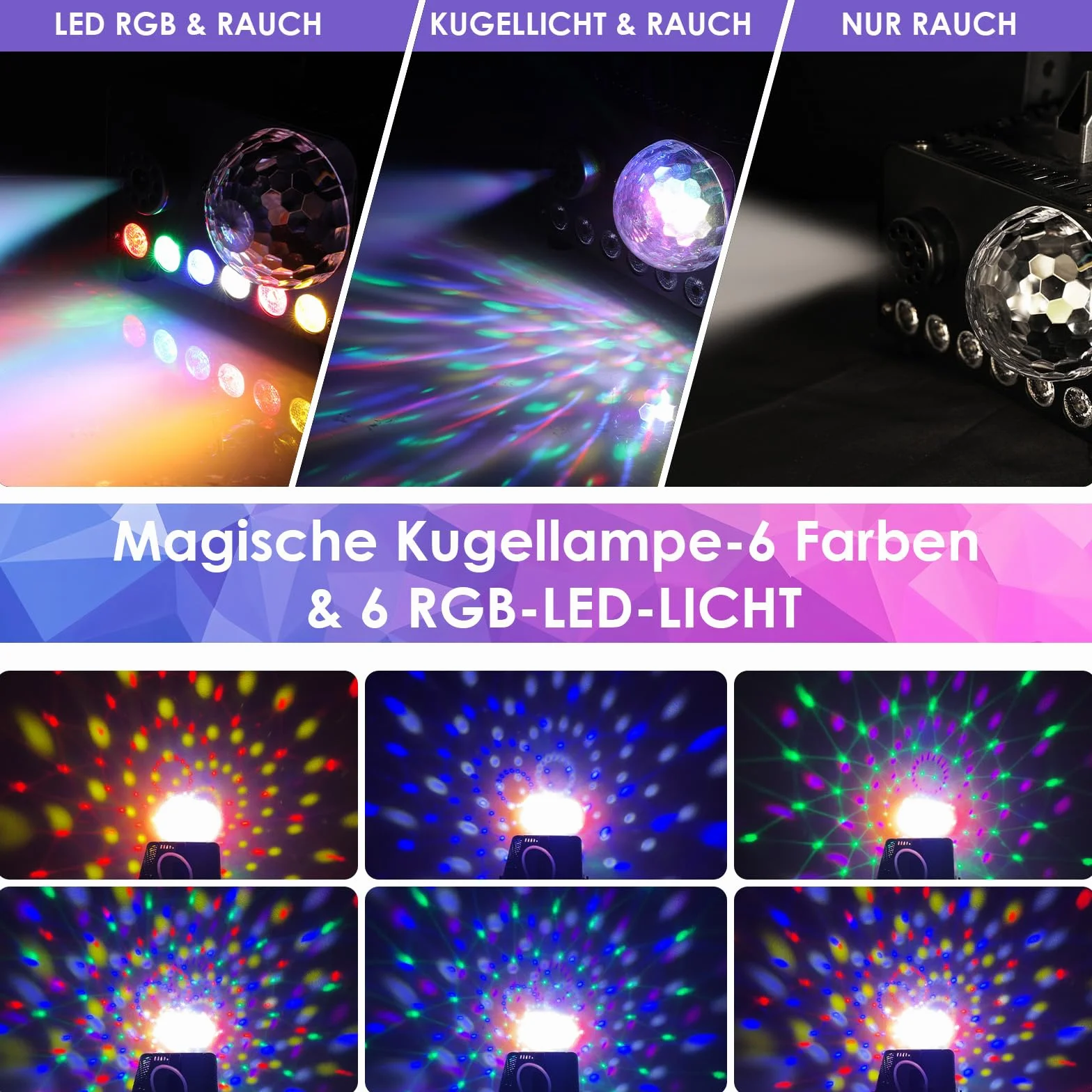 MAMIZO Nebelmaschine mit Discokugel, 600W 5000 CFM Smoke Machine, 6 LED RGB Licht Fog Machine, Mini Fog Rauchmaschine mit Automatischer Sprühfunktion, Ideal für Halloween, Hochzeiten und Partys