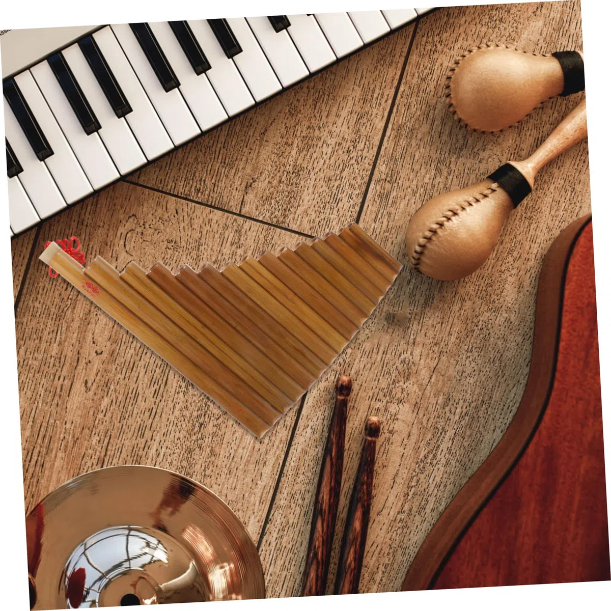 iplusmile 15 loch Bambus Panflöte Traditionelles Blasinstrument Leicht Spielbar mit Reinigungsstab und Tuch Braun für Anfänger Zufällige Farbe Zufällige Farbe