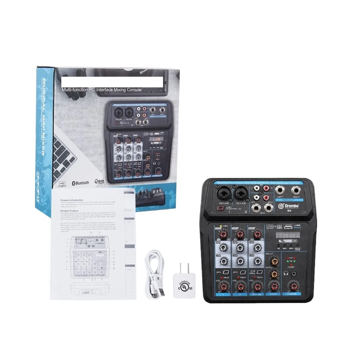 Audiomixer, M-4/6 Proteable Mini Mixer Audio DJ Konsole mit Soundkarte, USB, 48 V Phantomkraft for PC Aufnahme der Gesangs -Webcast -Party(M6)