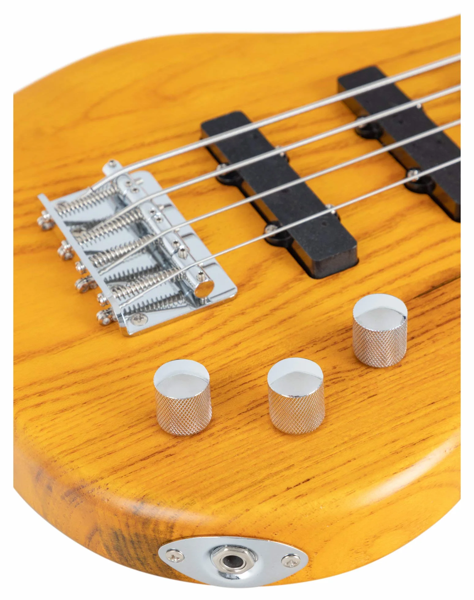 Rocktile TB-4 NHS Traveler E-Bass - 4-saitiger E-Bass im Reiseformat - Body: Erle, Hals: Ahorn - Griffbrett: Technical Ebony - 2 Single Coil-Tonabnehmer - Natural Honey Stain