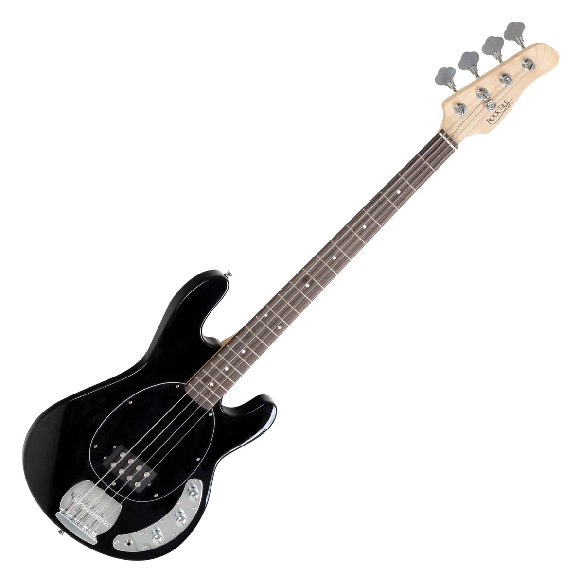 Rocktile MB-4 BK E-Bass Super Set - Body: Linde, Hals: Ahorn - 2 Single Coil-Pickups im Humbucker-Format - Inklusive Amp, Gigbag, Tuner, Gurt, Ständer, Kabel und Schule - Schwarz