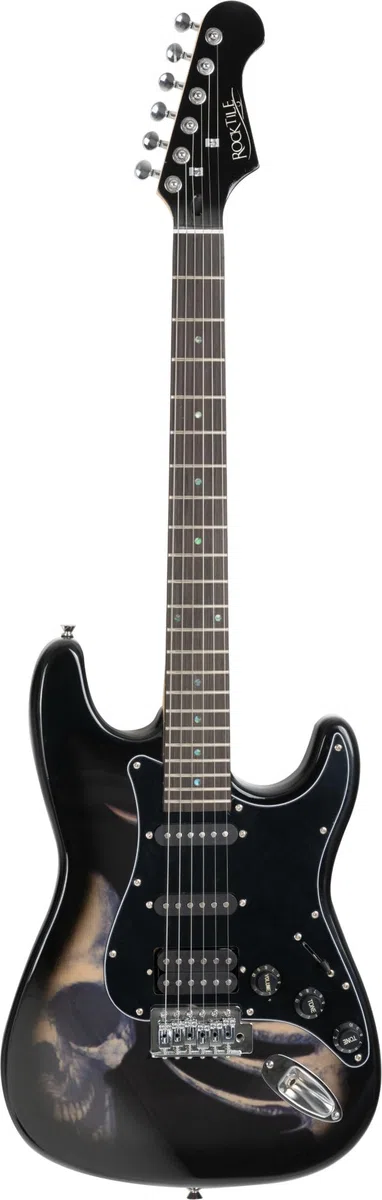 Rocktile Pro ST60-SK E-Gitarre Skull mit Zubehör (Gitarre Gigbag Tasche, Kabel, Plektren, Gitarren Schule mit CD & DVD, Satz Gitarrensaiten)