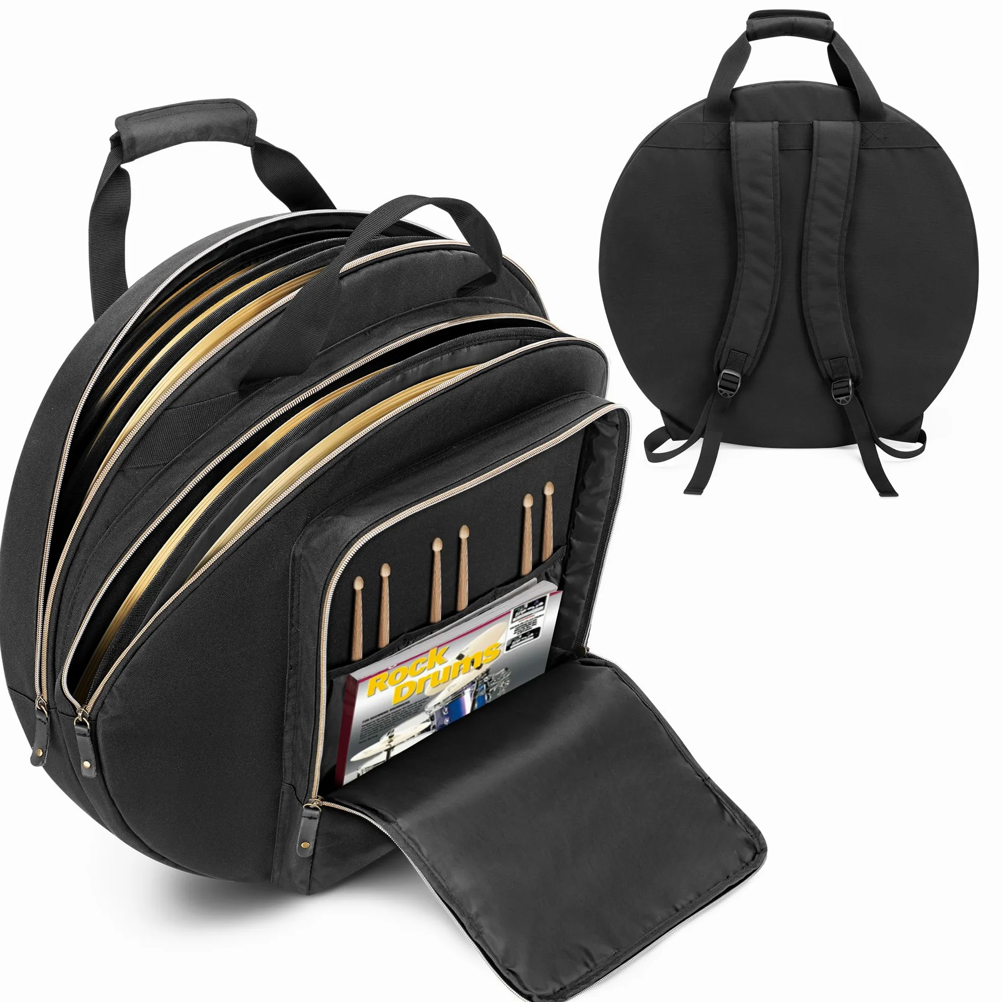 Damero 22" Tasche für Becken, Doppelschichtiges Beckentasche mit 6 mm gepolsterter Trennwand, Griffe und Rucksackgurte für Trommelbecken und Zubehör
