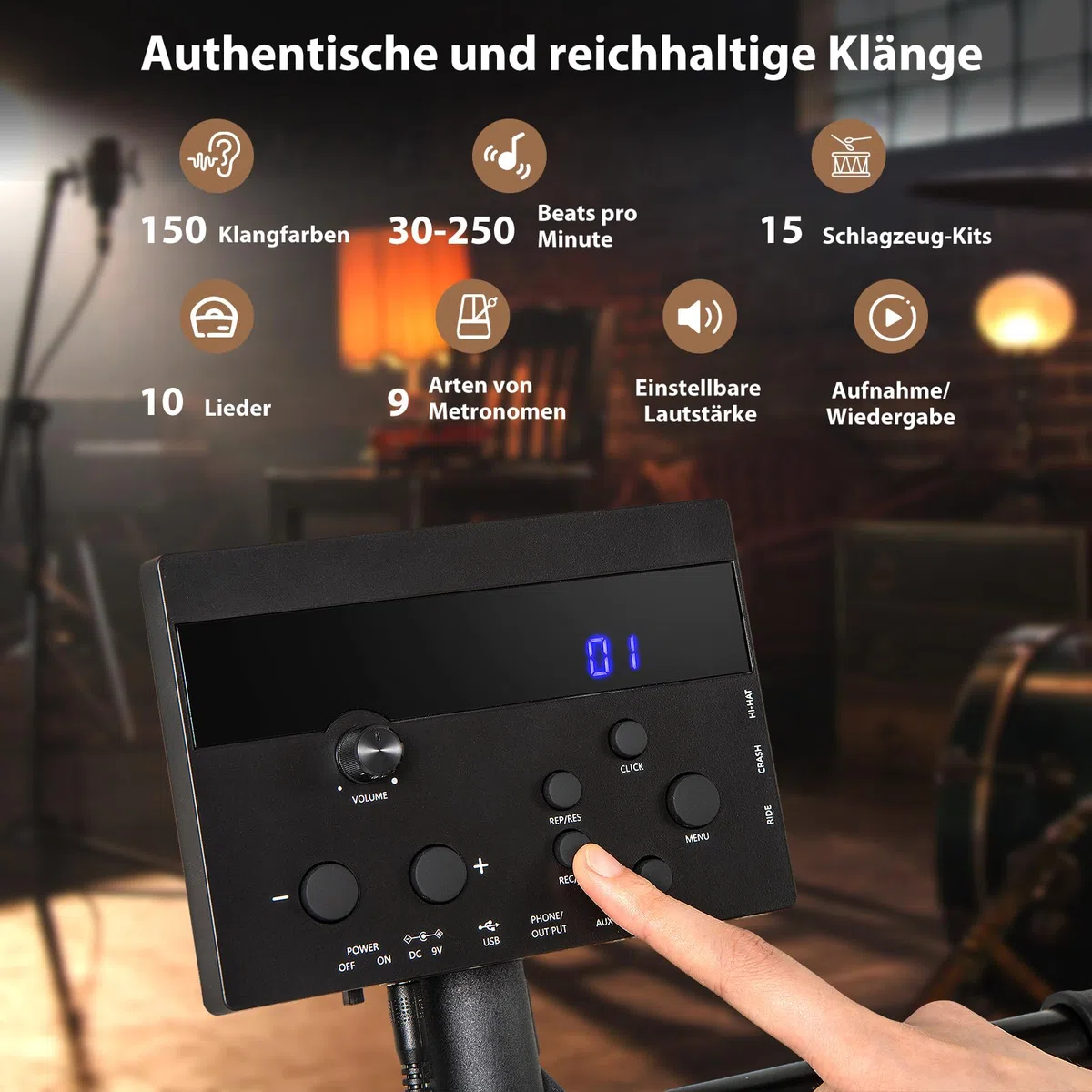 GOPLUS E-Drum Set, E Schlagzeug leises Mesh Kit mit 150 Sounds, 10 Demo, 2 Pedale & 2 Drumsticks, Electric Drum Set mit verstellbarer Sitz, USB-MIDI, Elektronische Schlagzeug für Anfänger & Erwachsene