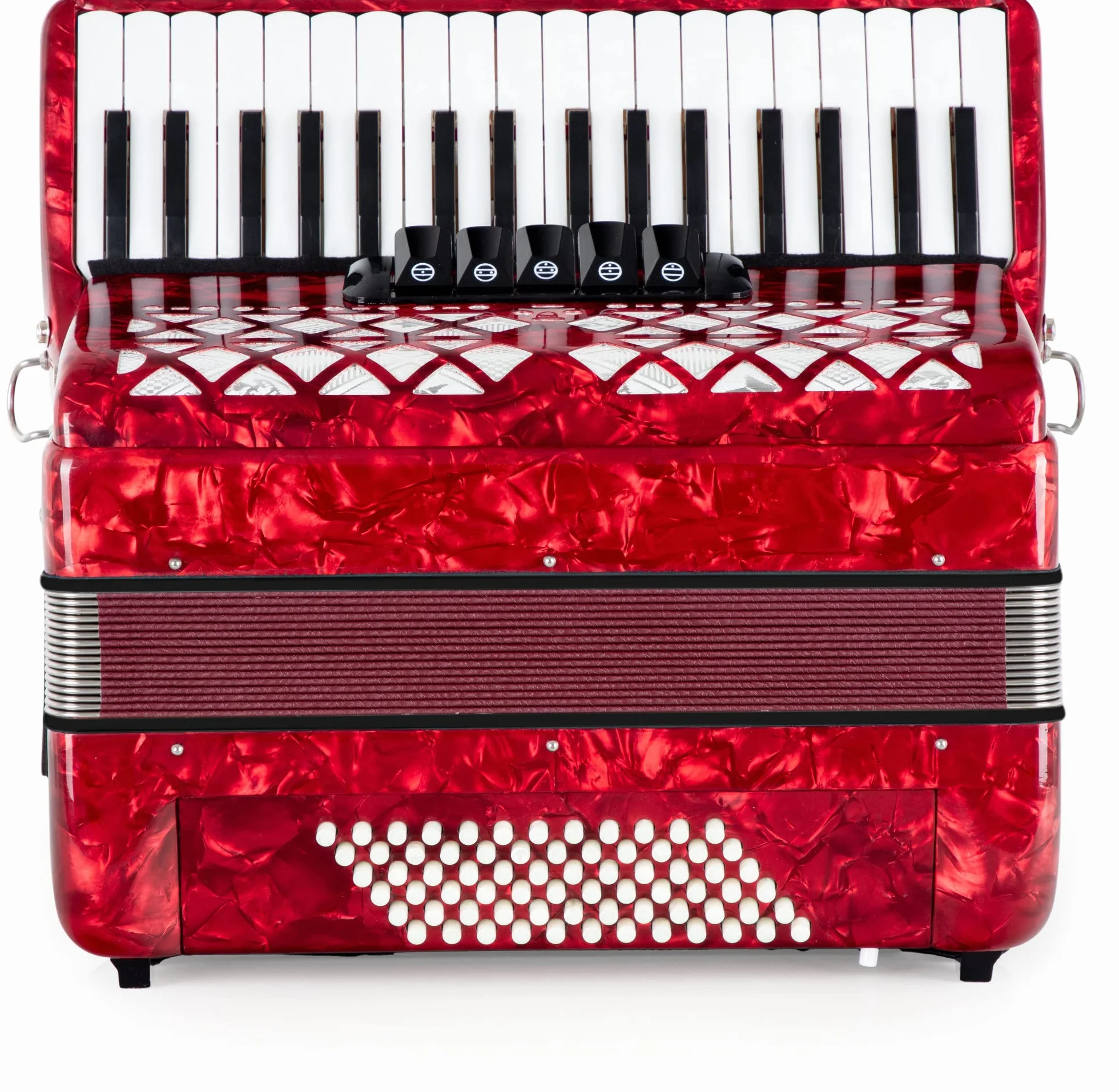 Classic Cantabile 72 Bass Akkordeon "Secondo V" - Tastenakkordeon - 3-chörig - 34 Diskanttasten - mit Riemen & Rucksack-Tasche - Rot