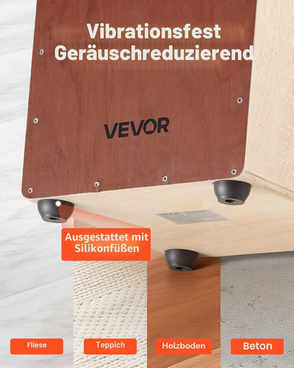 VEVOR Cajon, Kistentrommel, mit internen Snare-Drähten, kompakte & leichte Drum-Box aus Holz, Trommel-Musikinstrument mit Silikonfüßen, abgerundeten Kanten, für Anfänger & Profis, 255x255x380 mm