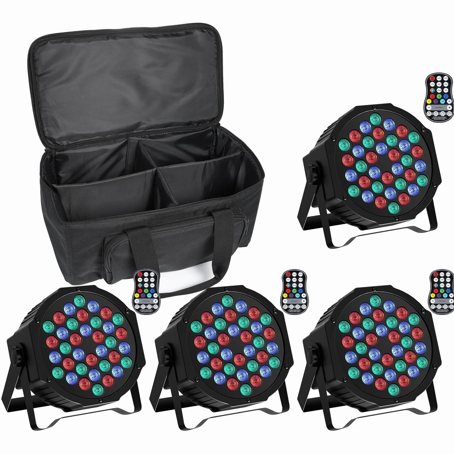 U`King 4 PCS RGB Bühnenlicht Akku mit Par Bag, Wiederaufladbare 36 LED Strahler Par Licht mit Fernbedienung und Timing, Akku Strahler Outdoor für Hochzeit DJ Disco Events Indoor Tanzparty Kirche