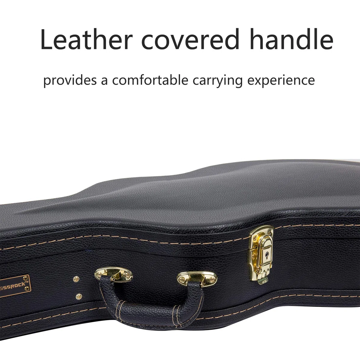 Crossrock Klassische Gitarrenkoffer aus Holz für 4/4 volle Größe, gewölbtes Design, Plüsch-Innenseite, Metallriegel, Staufach, robuste Hartschale, schwarz (CRW600CBK)