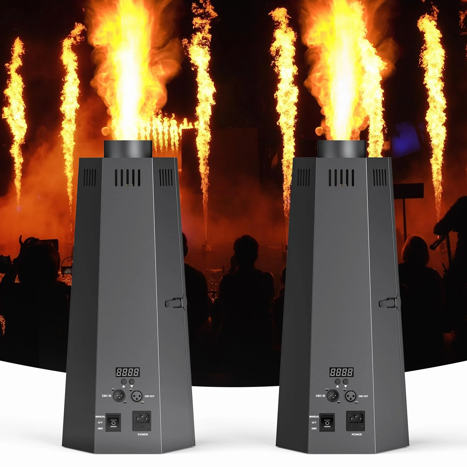 Flammenwerfer, 150W Flammenprojektor mit DMX Controller, Dj Jet Flame Machine für Konzerte, Shows, Partys, Halloween, Weihnachten, Sportevents 2PC