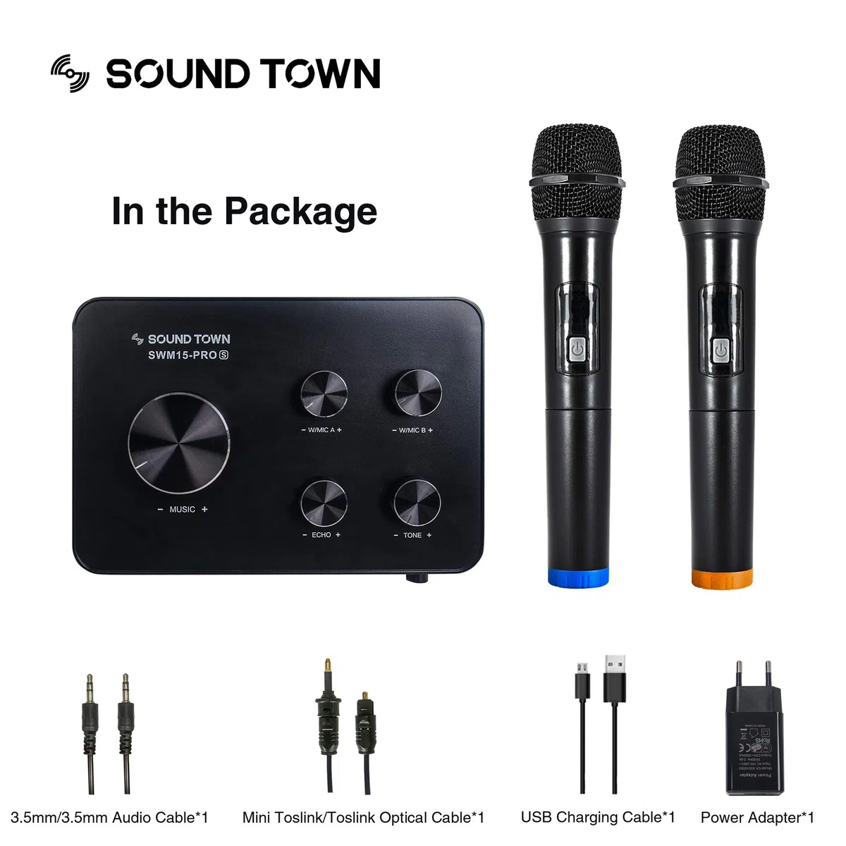 Sound Town Wireless Microphone Karaoke Mixer System, Supports HDMI ARC, Optical (Toslink), Smart TV, Media Box, PC, Bluetooth, Soundbar, Receiver, AUX (SWM15-PROS)