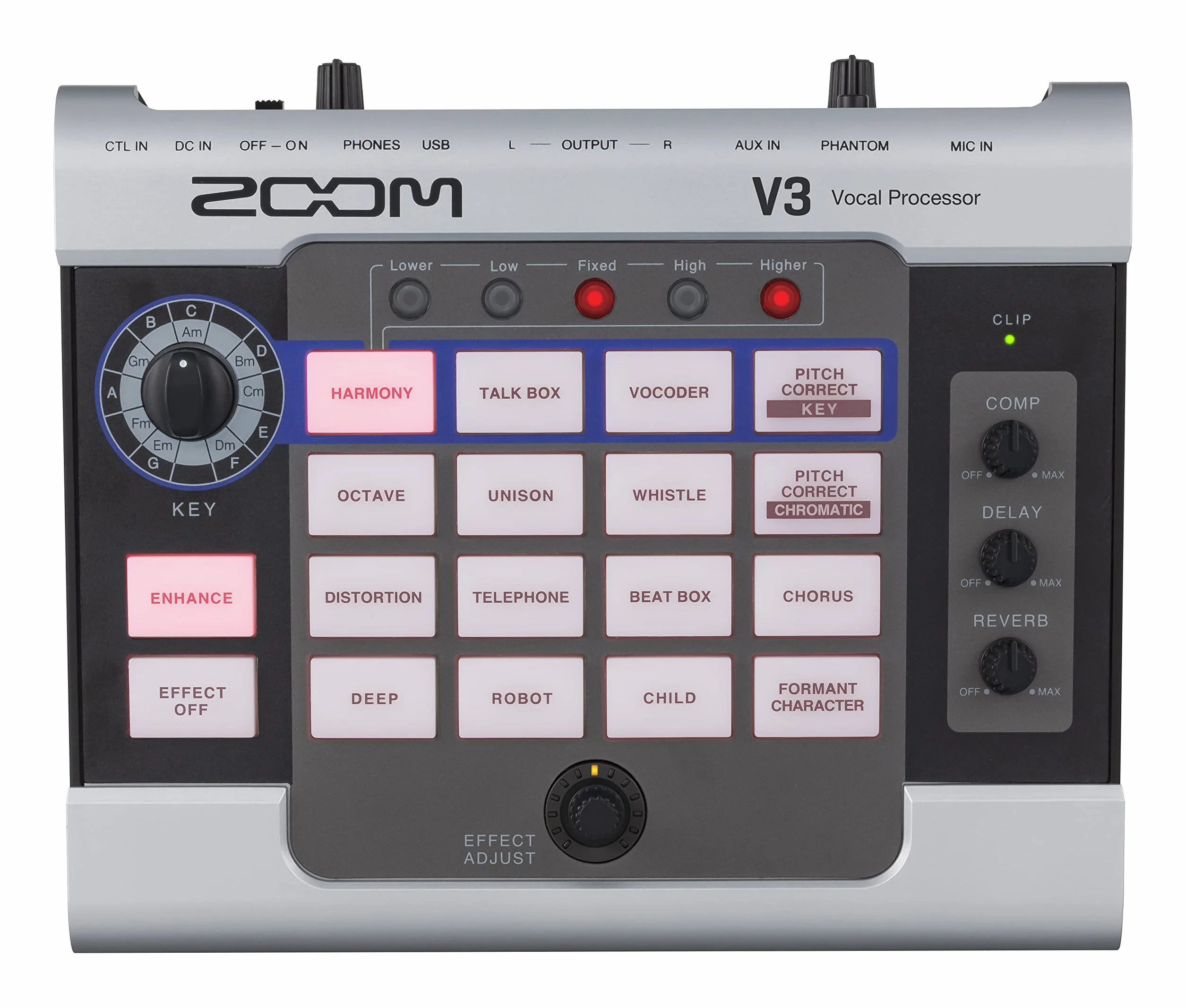 ZOOM V3 Vocal Processor – Effektgerät zur Aufwertung von Gesang, Stimmen und Sprache, für Recording und Streaming, Podcast, Videos und Content Optimierung, Schwarz & Silber
