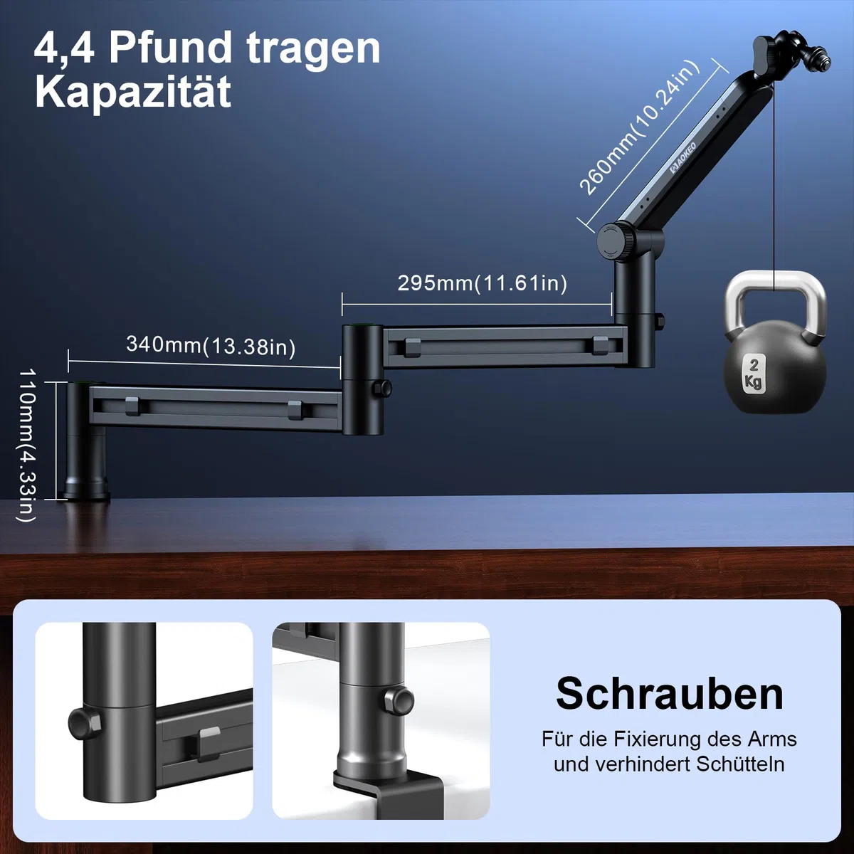 Mikrofon Arm,Aokeo AK-58i Niedriges Profil Mikrofon Ständer Arm für HyperX QuadCast,SoloCast,Elgato Wave,Shure SM7B,Blue Yeti,Blue Snowball,Broadcast,Studio Programm Aufnahme
