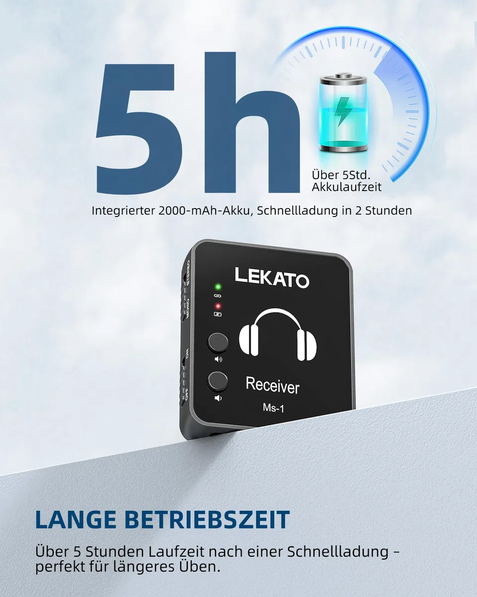 MS-1 Drahtloses In-Ear Monitoring, LEKATO Professionelles kabelloses 2.4G Stereo IEM-System mit Sender & Empfänger Betrieb im Mono- und Stereo-Mode Geeignet für Studio Live-Auftritt und Musiker