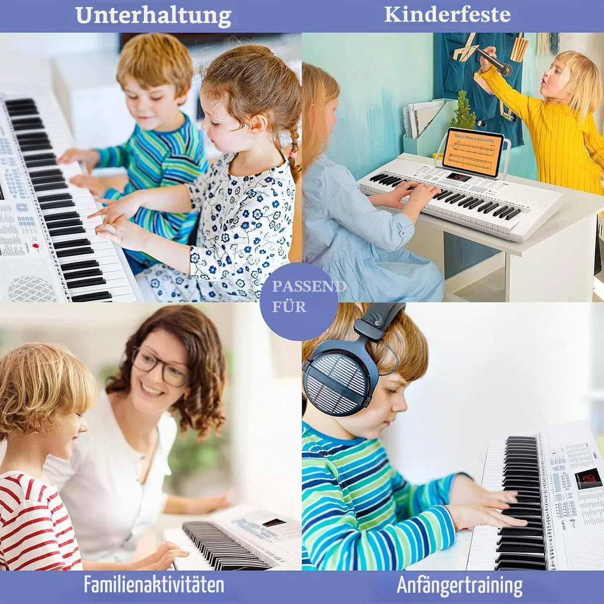 Vangoa Elektronische Klaviertastatur 61 Leuchttasten Tragbare Anfänger Musik-Tastatur Klavier, Notenständer, Mikrofon, 350Klangfarben, 350 Rhythmen, 30 Demos, Weiß