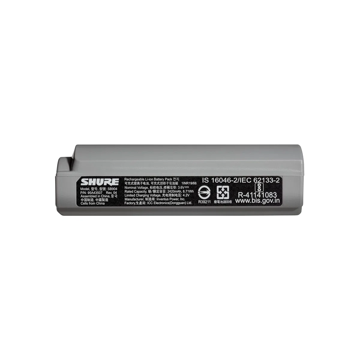 Shure GLX-D+ Dual Band SB904 Lithium-Ion Rechargeable Battery with up to 12 hours of Runtime, Compatible with GLXD+ Digital Wireless Systems (GLXD1+ Bodypacks and GLXD2+ Handheld Transmitters)