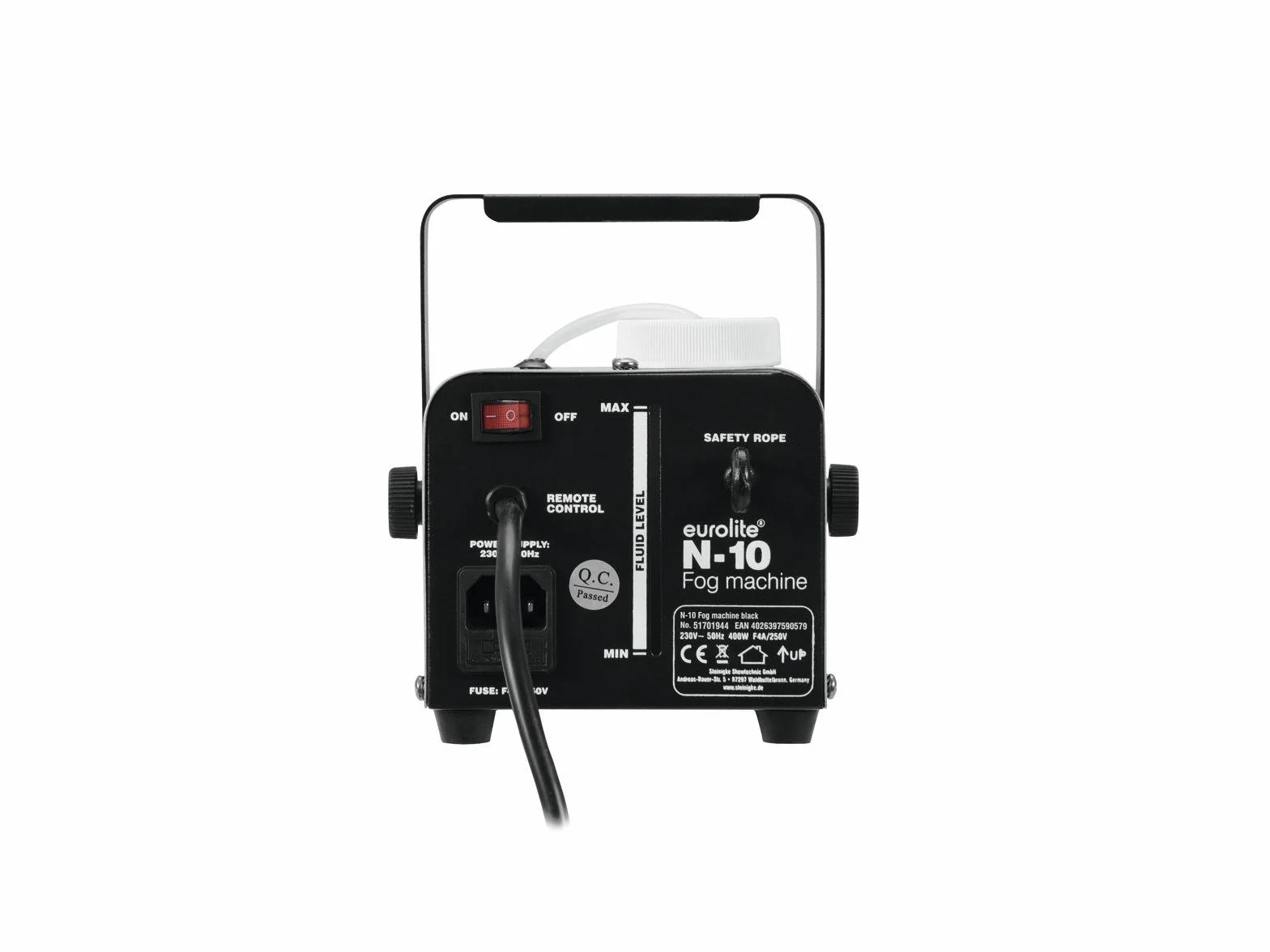 Eurolite N-10 Nebelmaschine schwarz | Kompakte 400-W-Nebelmaschine in Schwarz mit Kabelfernbedienung | Topseller für Partyräume