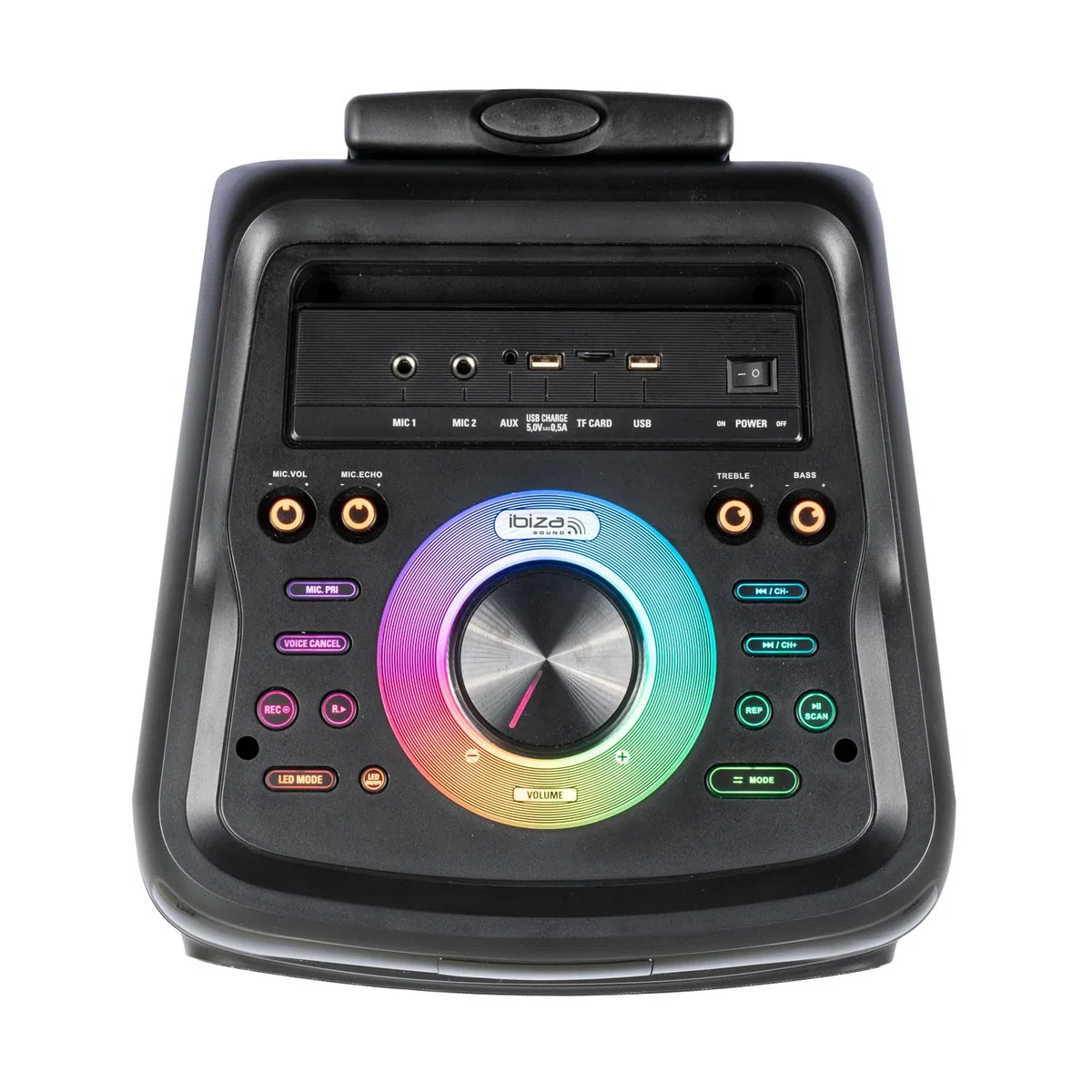 Ibiza STUPDJ1400 Aktiver Lautsprecher 1400W – Bluetooth, USB, TWS, LED-Lichteffekte, DJ & Karaoke Box mit Mikrofon, Aufnahmefunktion & Rollen