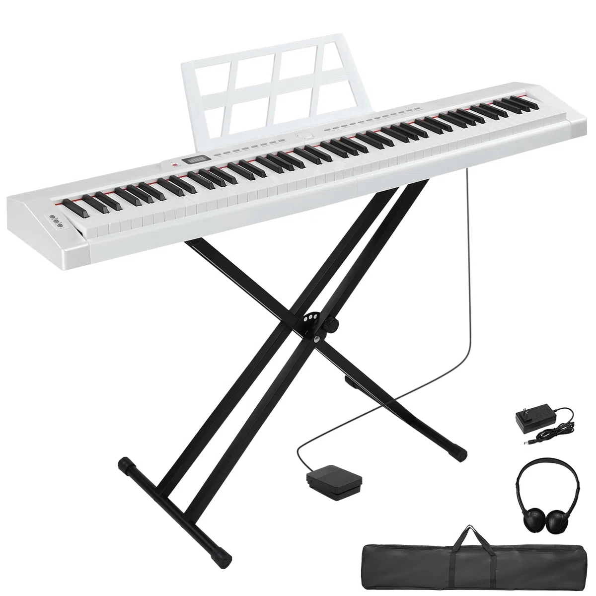 Bonnlo GPP-105 E Piano 88 Tasten, Digitalpiano Semi-Gewichtete Tastatur mit Dual-Bluetooth, Kopfhörer, Sustain-Pedal-System, Ständer, für Musikliebhaber und Anfänger, Weiß