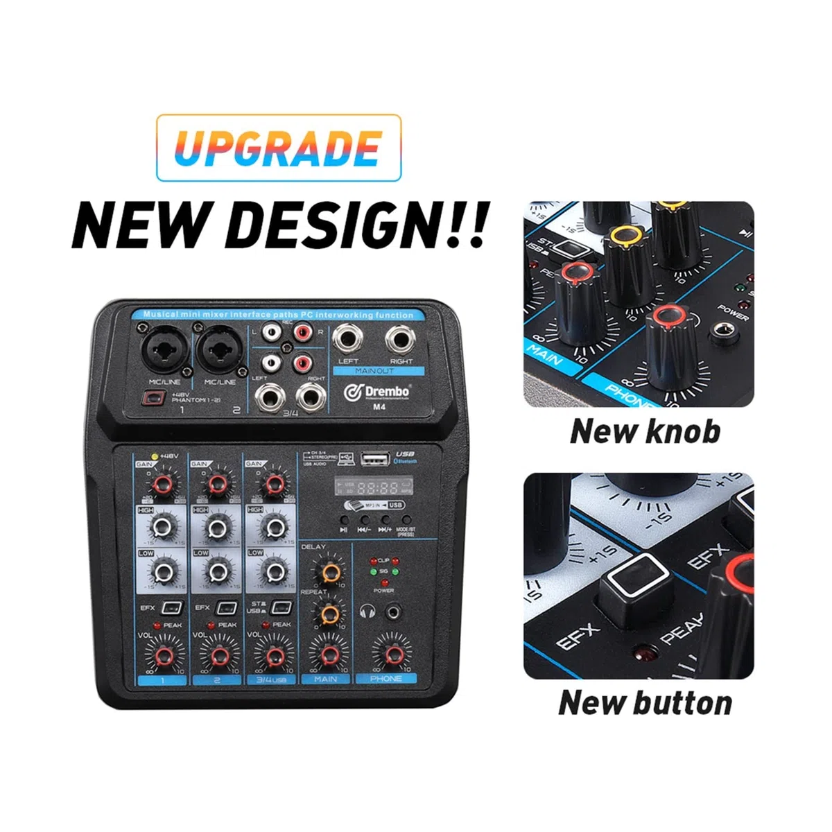 Audiomixer, M-4/6 Proteable Mini Mixer Audio DJ Konsole mit Soundkarte, USB, 48 V Phantomkraft for PC Aufnahme der Gesangs -Webcast -Party(M6)