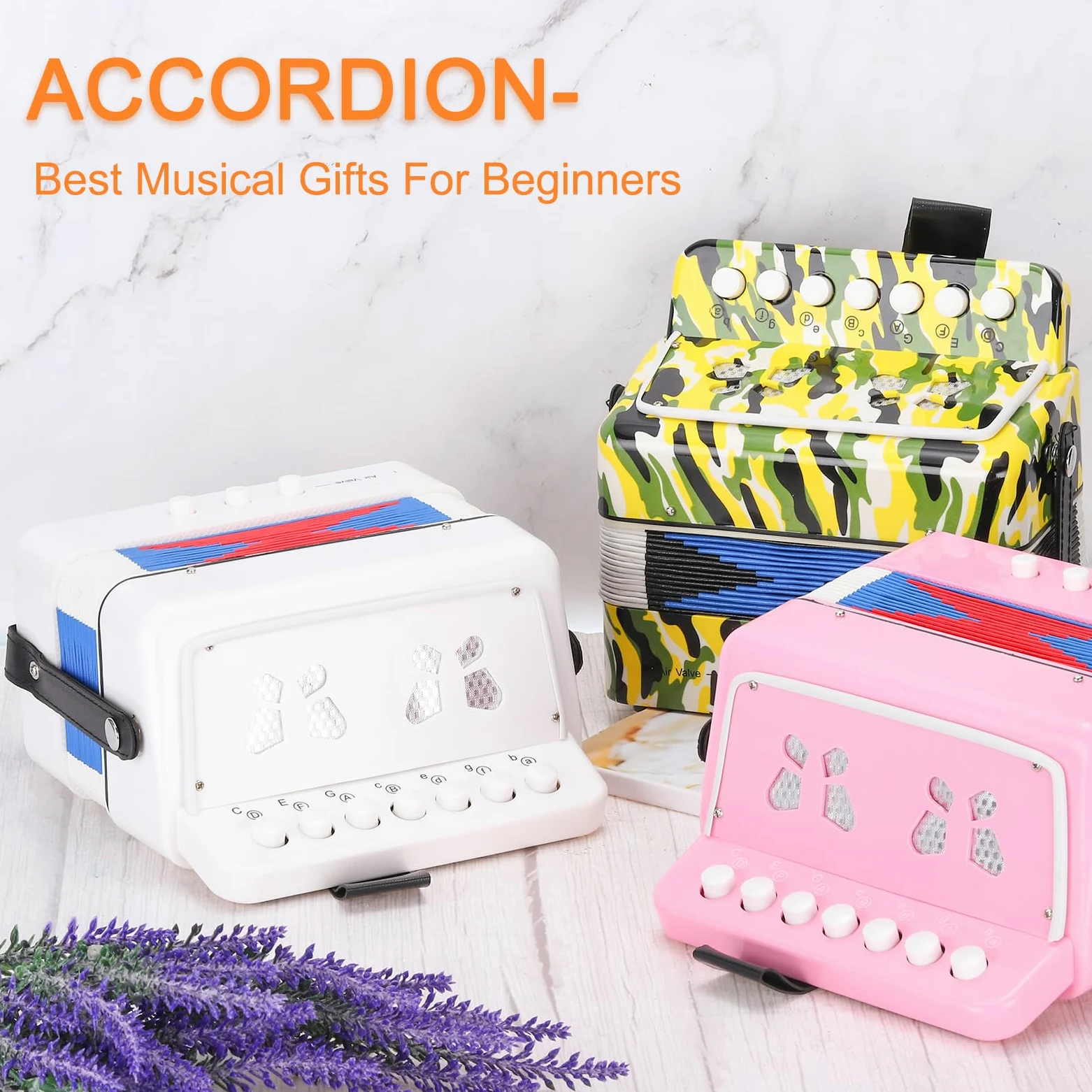 QUARKZMAN Knopfakkordeon 10 Tasten Ziehharmonika Mini Musikinstrument Geschenke für Erwachsene Anfänger Bildung, Hellrosa