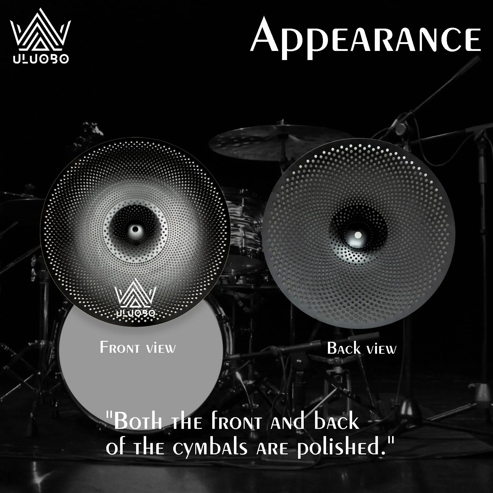 Becken-Set mit geringem Volumen, leises Becken-Set für Schlagzeugerübungen, 6/8/25,4 cm Spalsh+35,6 cm Hihat+40,6 cm Crash+45,7 cm Crash+45,7 cm China+50,8 cm Ride, 9 Stück, Schwarz