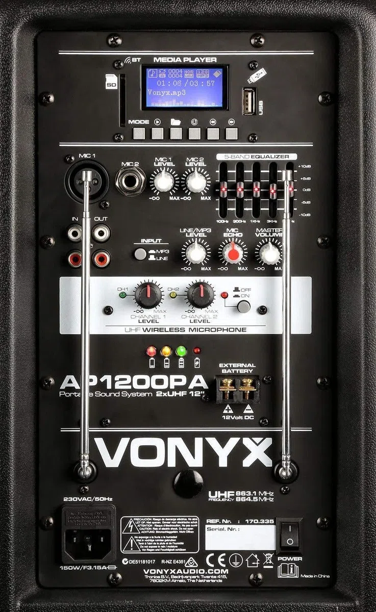 Vonyx AP1200PA - Mobile PA Anlage, Partybox Bluetooth mit Akku, 600 Watt Party Lautsprecher mit UHF-Mikrofon, Kabel-Mikrofon und Wireless Headset, Musikbox Bluetooth Groß, MP3 - USB/SD, Handgriff