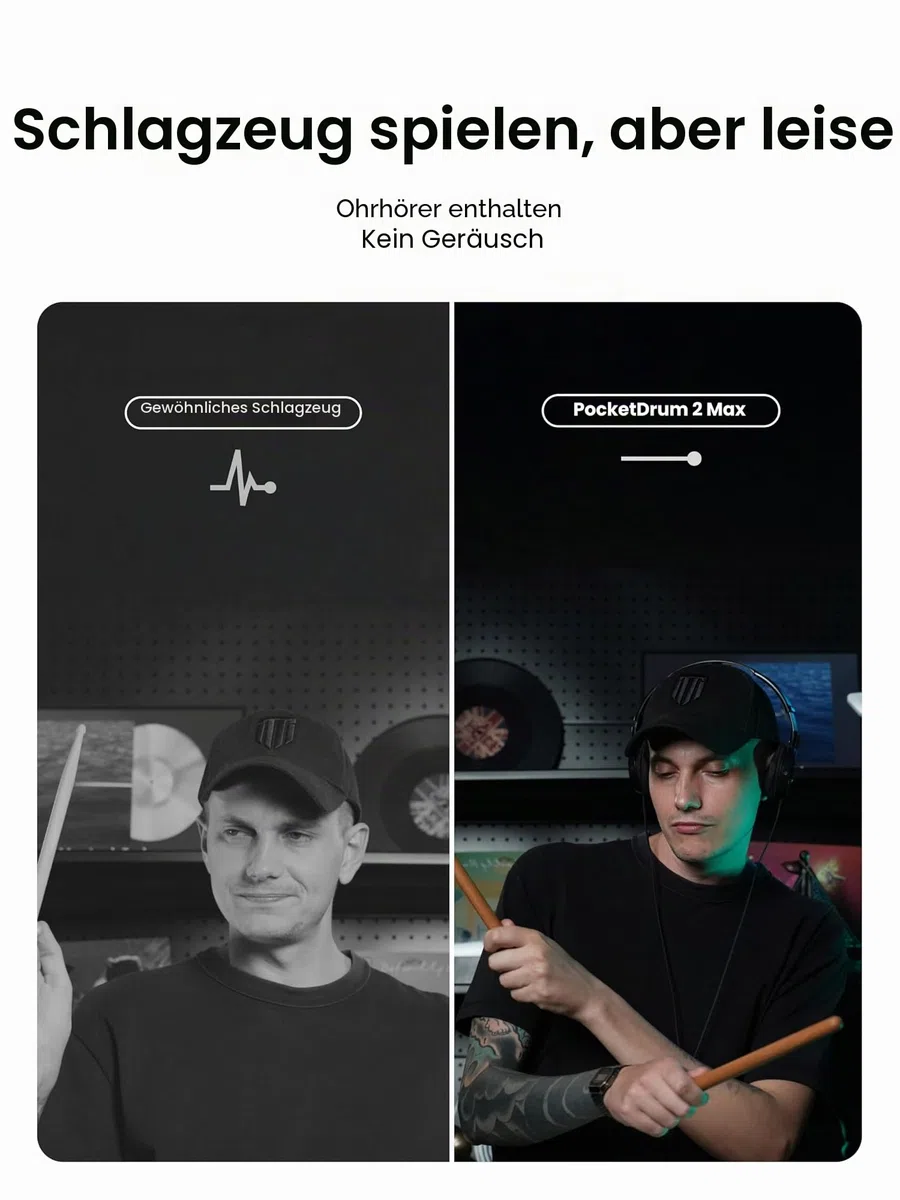 AEROBAND Elektronisches Schlagzeug PocketDrum2 MAX, Air Drum Sticks & Pedals & Bluetooth Adapter, Spielen Sie Schlagzeug überall und jederzeit, 8 Töne und USB Midi Teenager Erwachsener Schlagzeuger