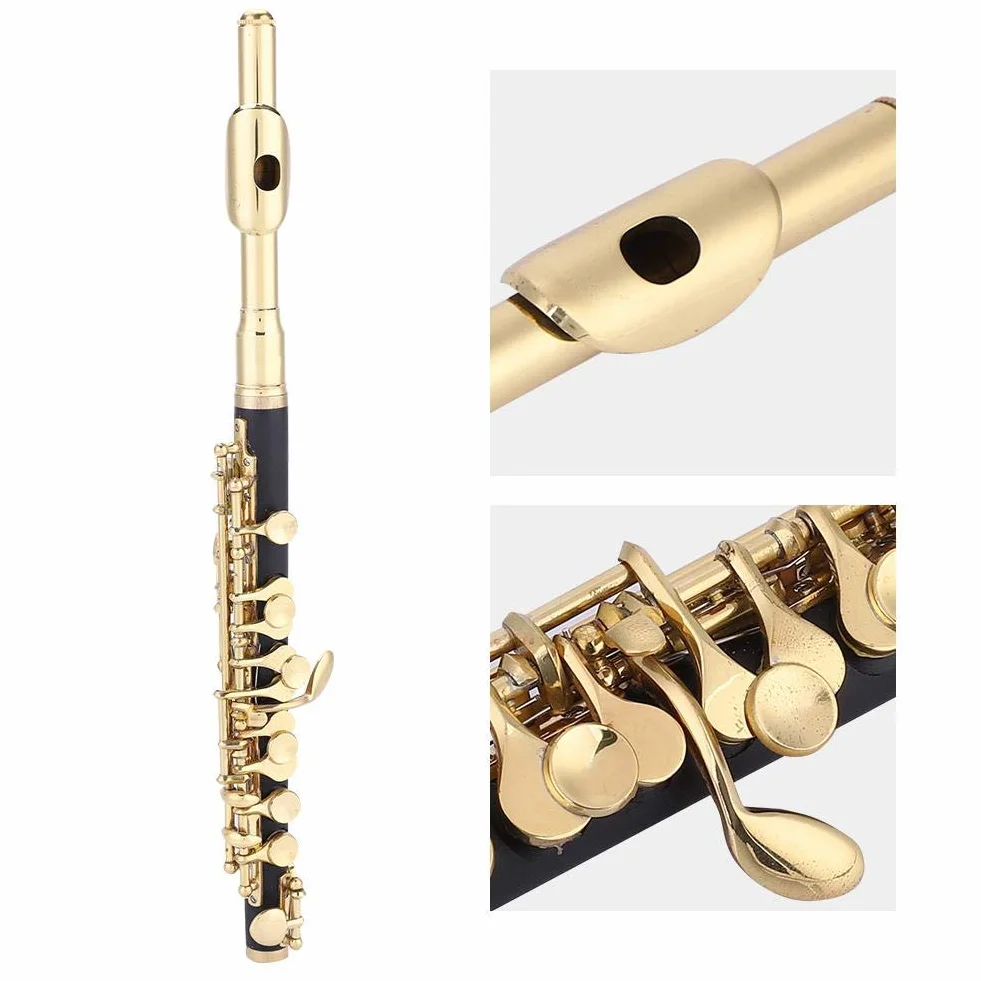 piccolo flöte C-Tonart, Huairdum Piccolo-Set mit gepolsterter Flöte in halber Größe für Kinder und Erwachsene, Anfänger und Musiker(Golden)