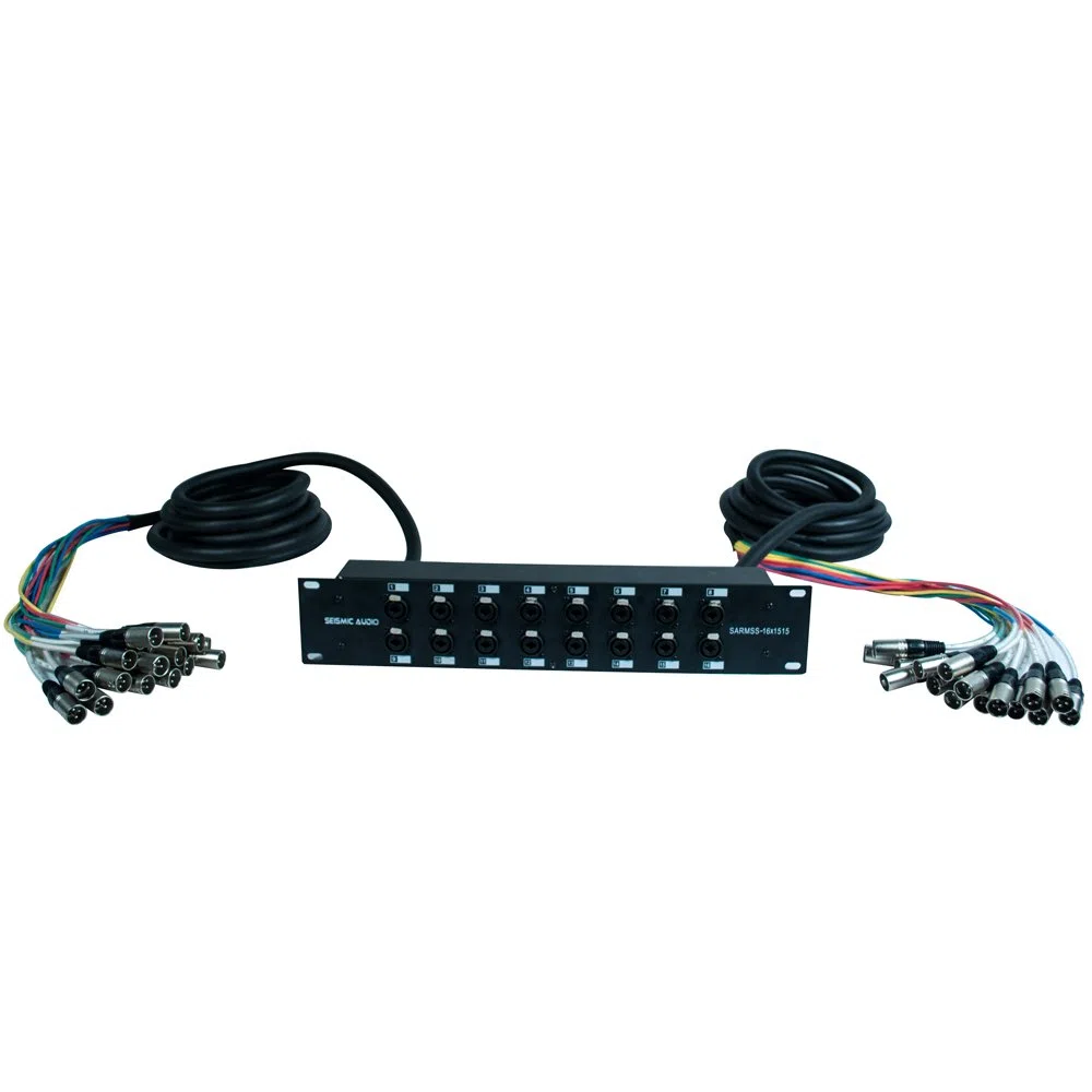 Seismic Audio - SARMSS-16x1515-16-Kanal-XLR-TRS-Kombi-Splitter-Schlangenkabel, zwei 38,1 cm XLR-Stämme – Rack-Montage