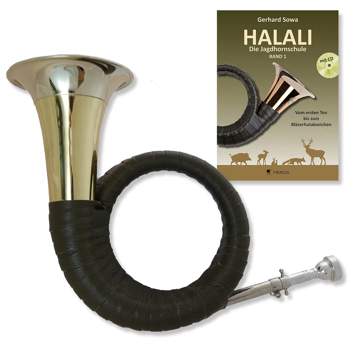 TJG-202A Classic - Jagdhorn Fürst-Pless-Horn in B Posthorn Horn + Halali Jagdhornschule (Starterkit)