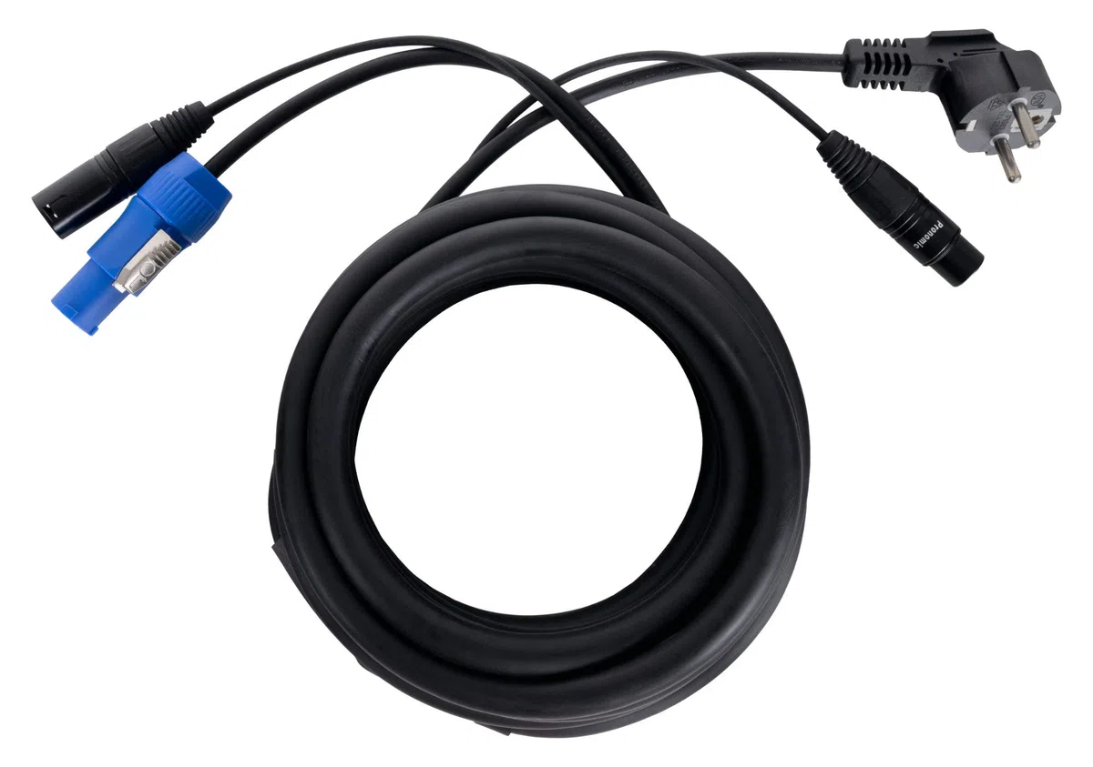 Pronomic Stage EUPPX-5 Hybridkabel Euro/Powerplug/XLR 2x Set - Länge: 2,5 m - Kombi-Kabel für Aktiv-Lautsprecher - Stromversorgung und Signal in einem - Powercon/Schuko-kompatibel - schwarz