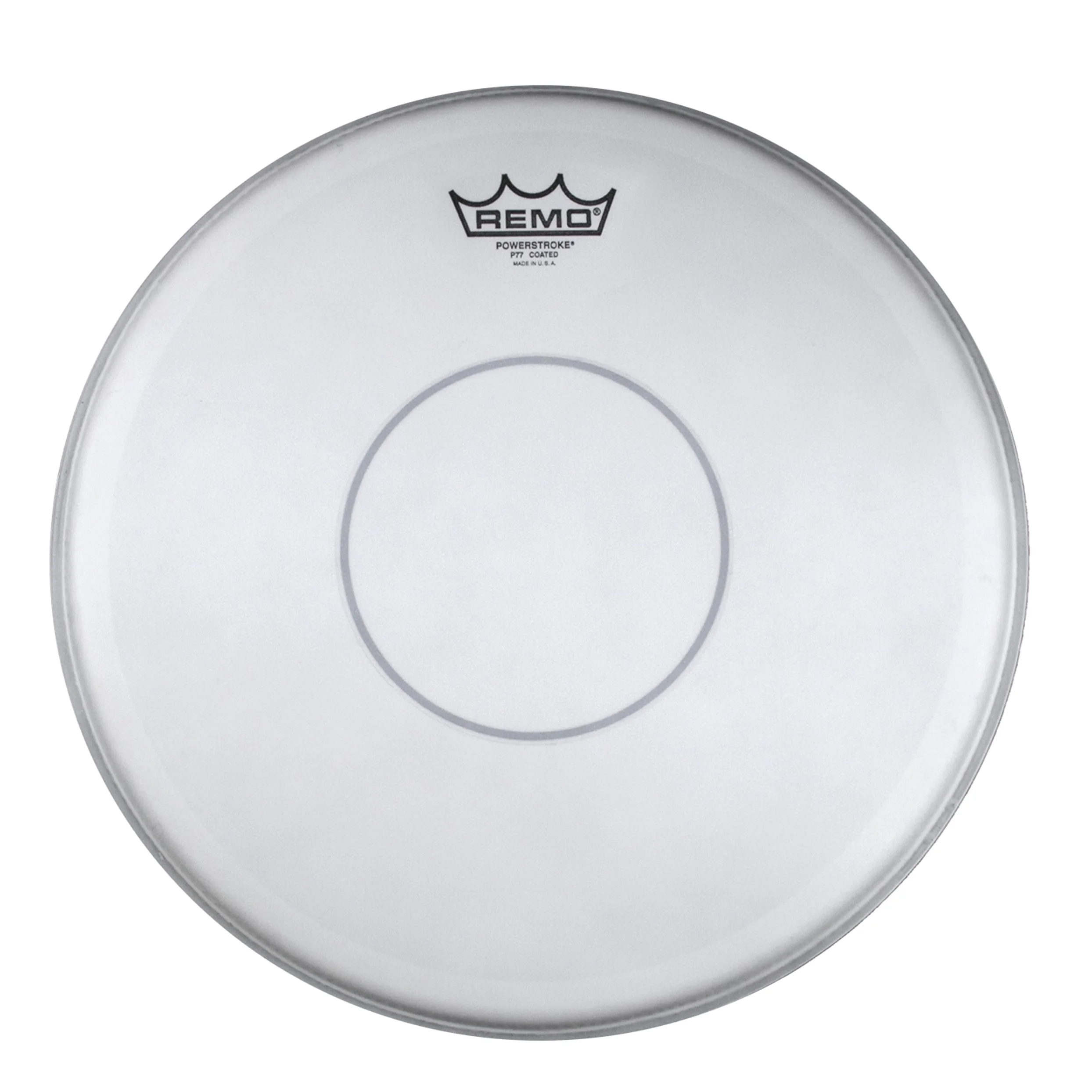 Remo Schlagzeugfell Powerstroke 77 – Weiß aufgeraut mit 7-mil Dämpfungsring und 5-mil klarer Dot – 14" – P7-0114-C2