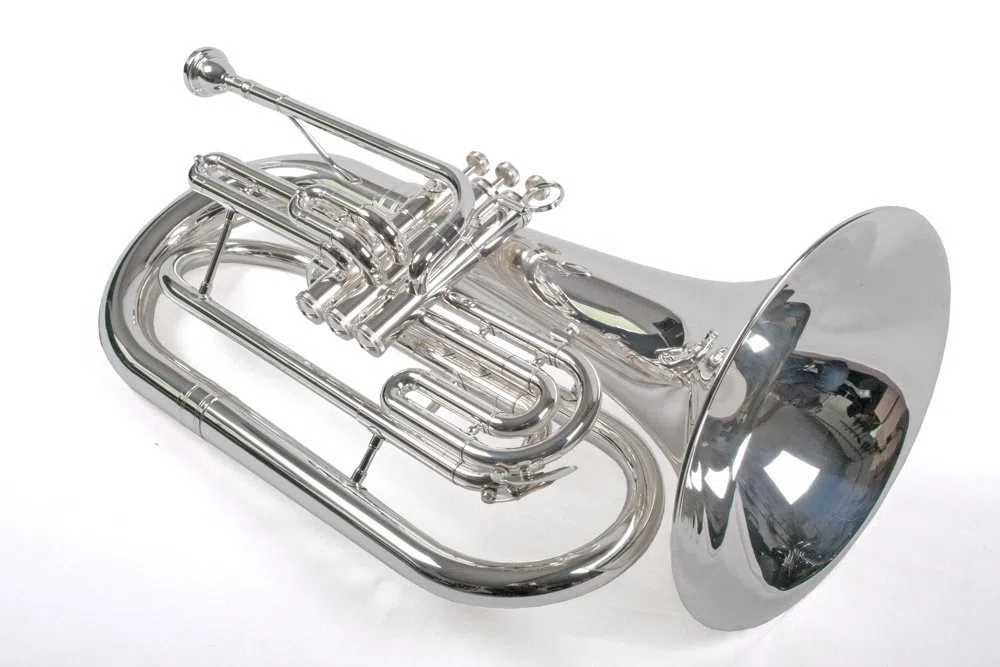 Marching Bariton in B, Basstrompete, versilbert, Edelstahl Ventile