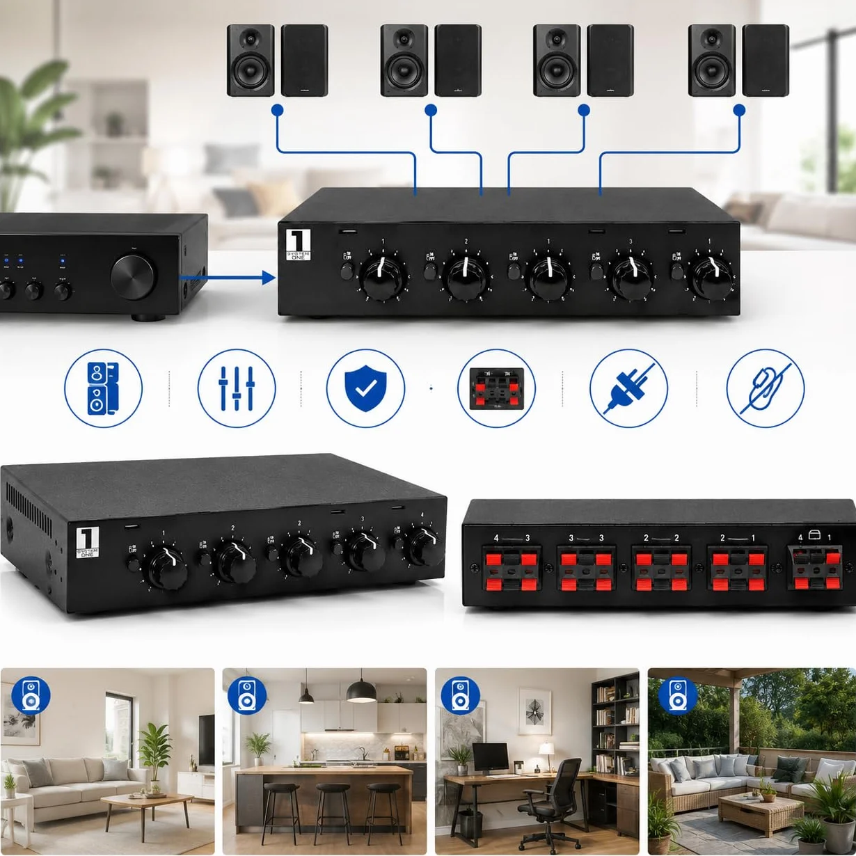 System One SC4B Umschaltpult für 4 Paar Lautsprecher mit Lautstärkeregler