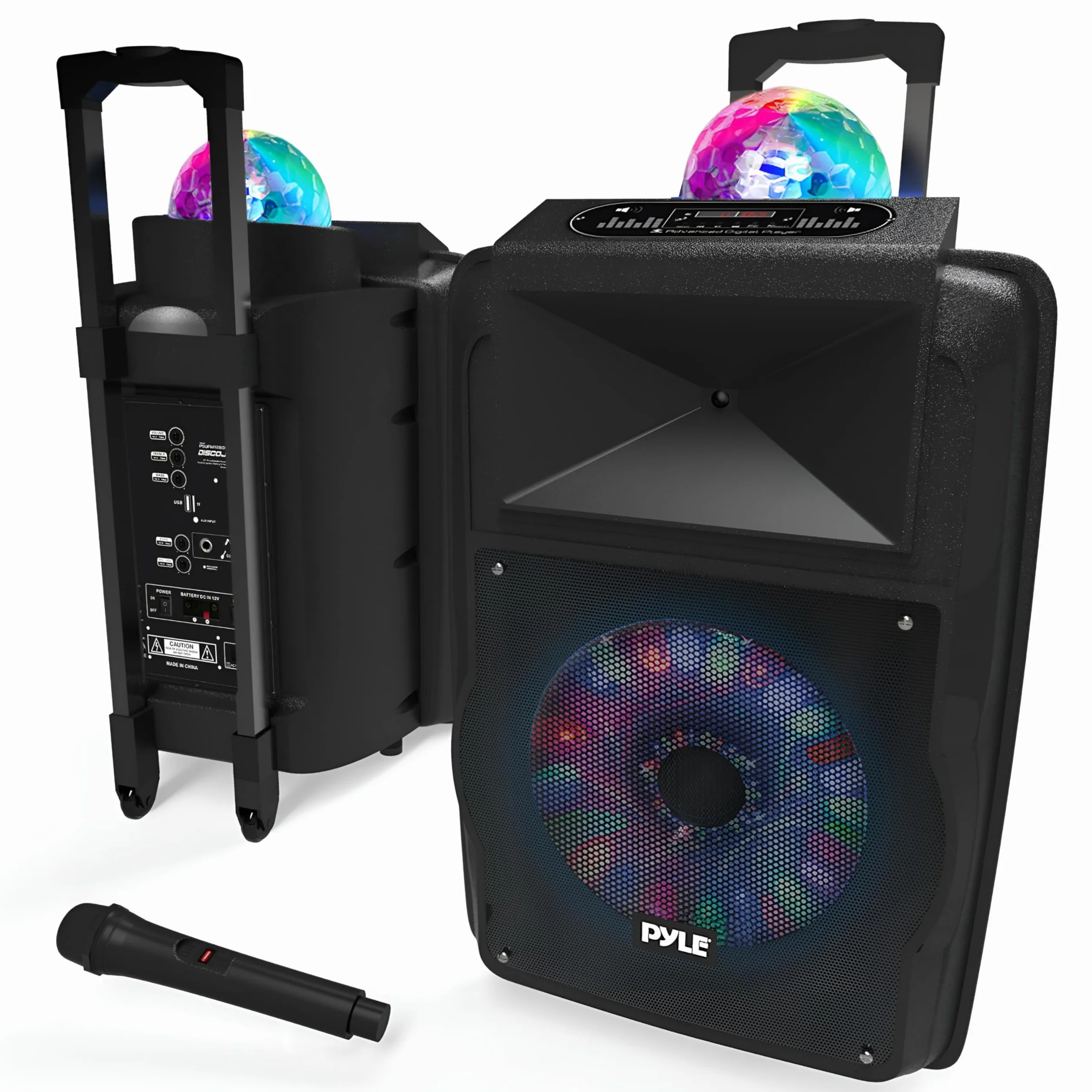 Pyle Partybox, Bluetooth Lautsprecher Groß, 700W- Boombox- mit aufladbare Batterien & Mic Set, Tragbare- Musik box, Karaoke Box- mit Farbige LED, Pa System- mit USB, SD, FM, BT, AUX, Griff & Räder