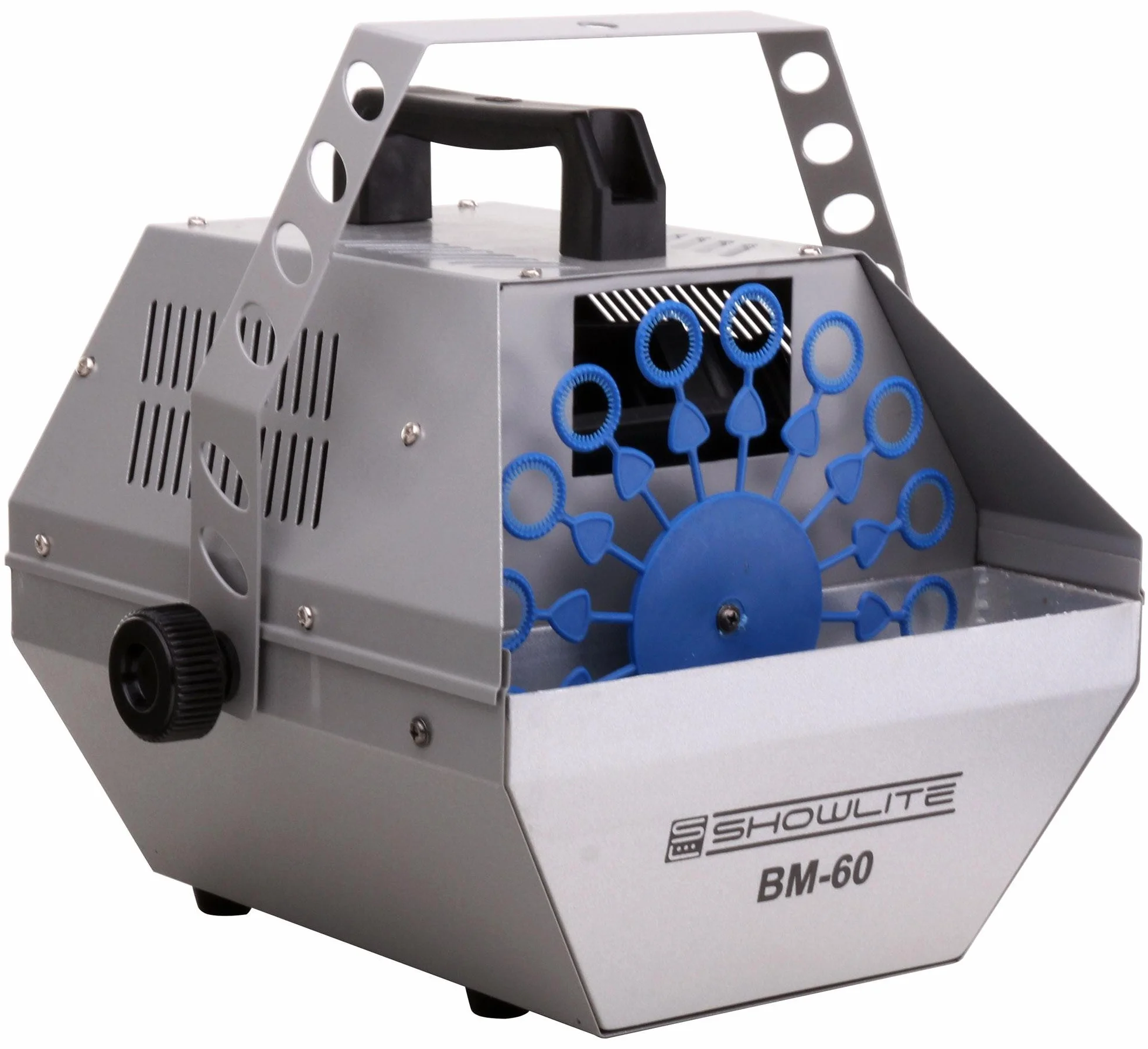 Showlite BM-60 Seifenblasenmaschine 60W mit Funk Fernbedienung und 1L Eurolite UV-Fluid gelb (0,6l Tank, 2-3 Stunden Laufzeit bei vollem Tank, Party Effekt, Disco Bubbles)