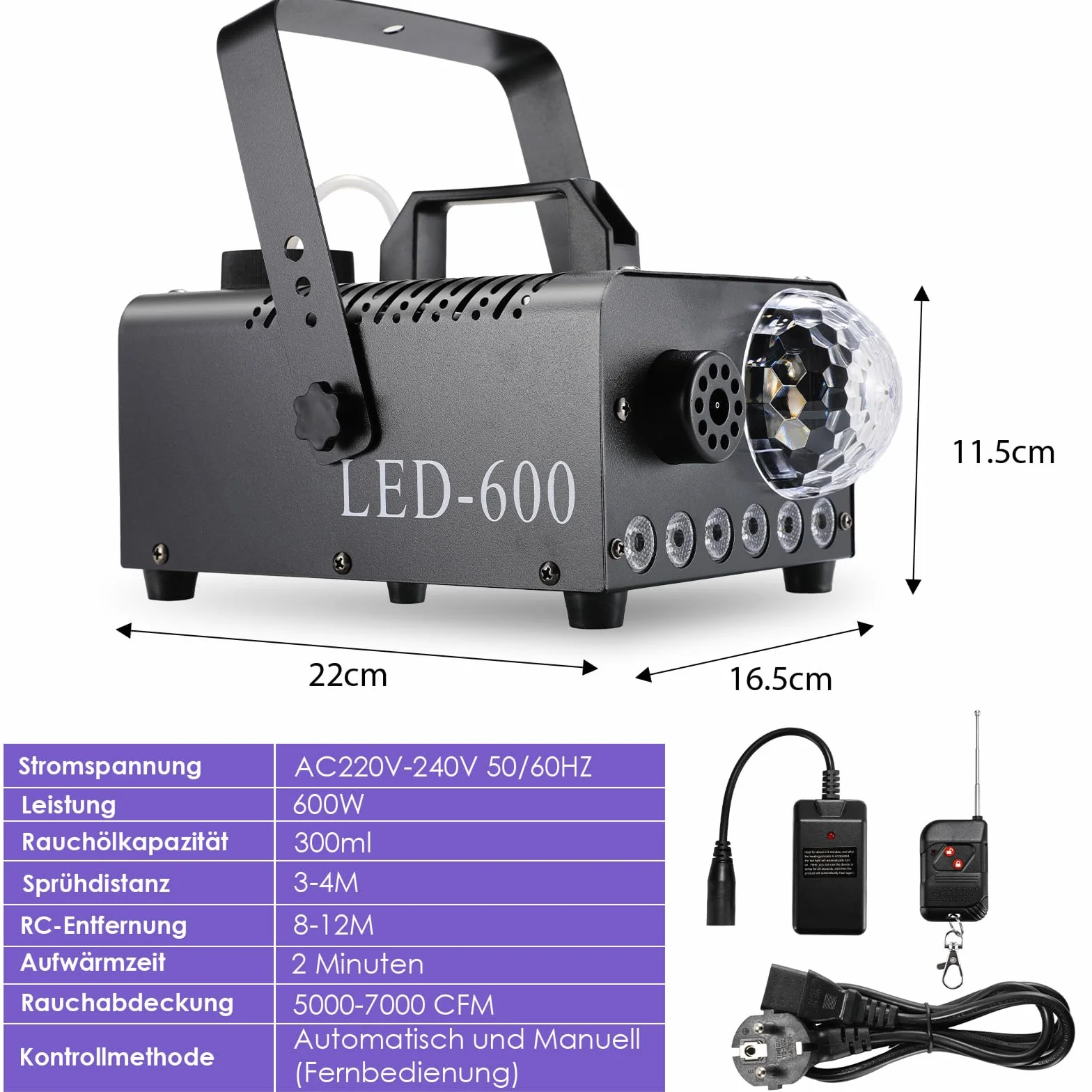MAMIZO Nebelmaschine mit Discokugel, 600W 5000 CFM Smoke Machine, 6 LED RGB Licht Fog Machine, Mini Fog Rauchmaschine mit Automatischer Sprühfunktion, Ideal für Halloween, Hochzeiten und Partys