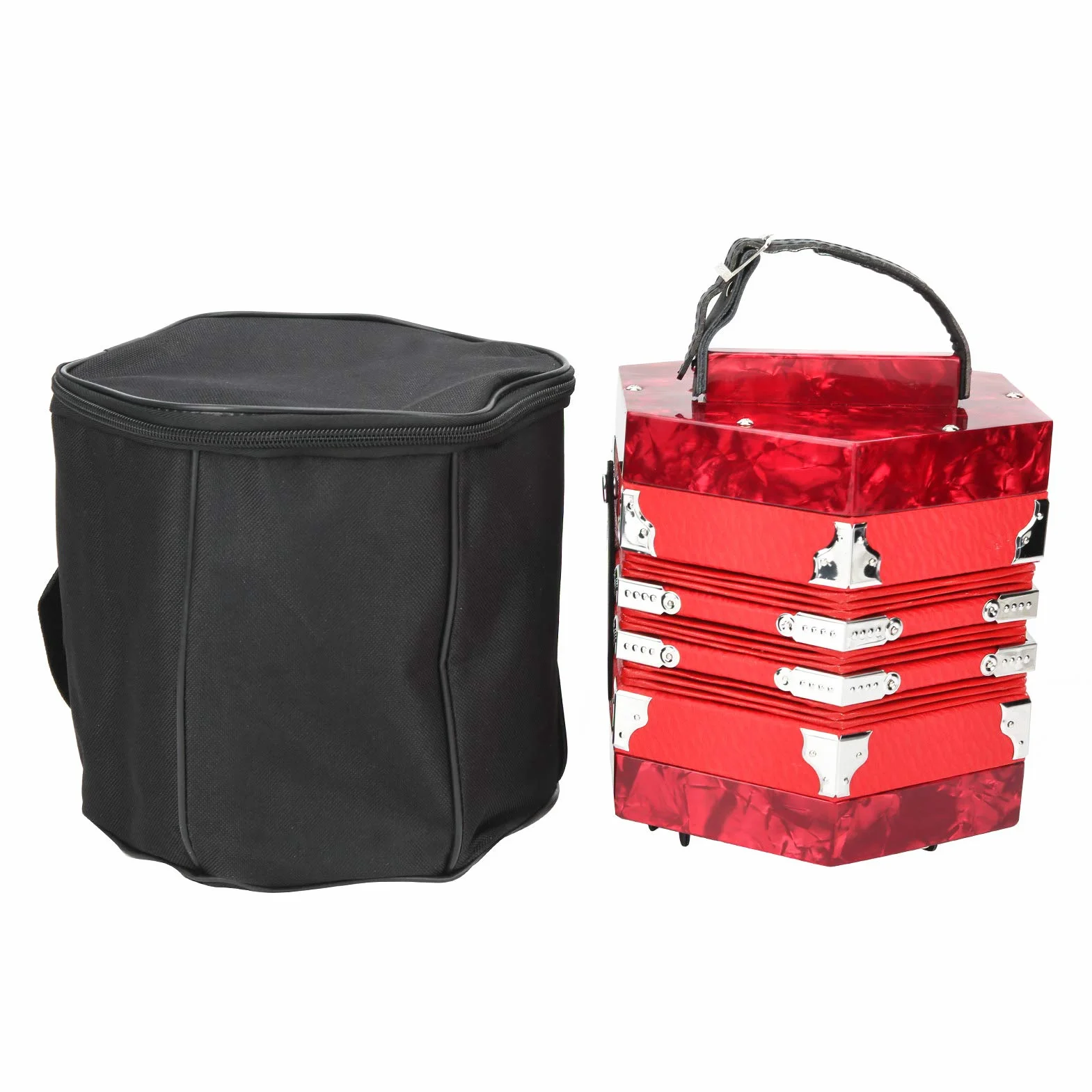 Ergonomisches Design Concertina Instrument Professionelle Akkordeon Concertina 3 Farben zur Verbesserung des Rhythmusgefühls für den Außenbereich(red)