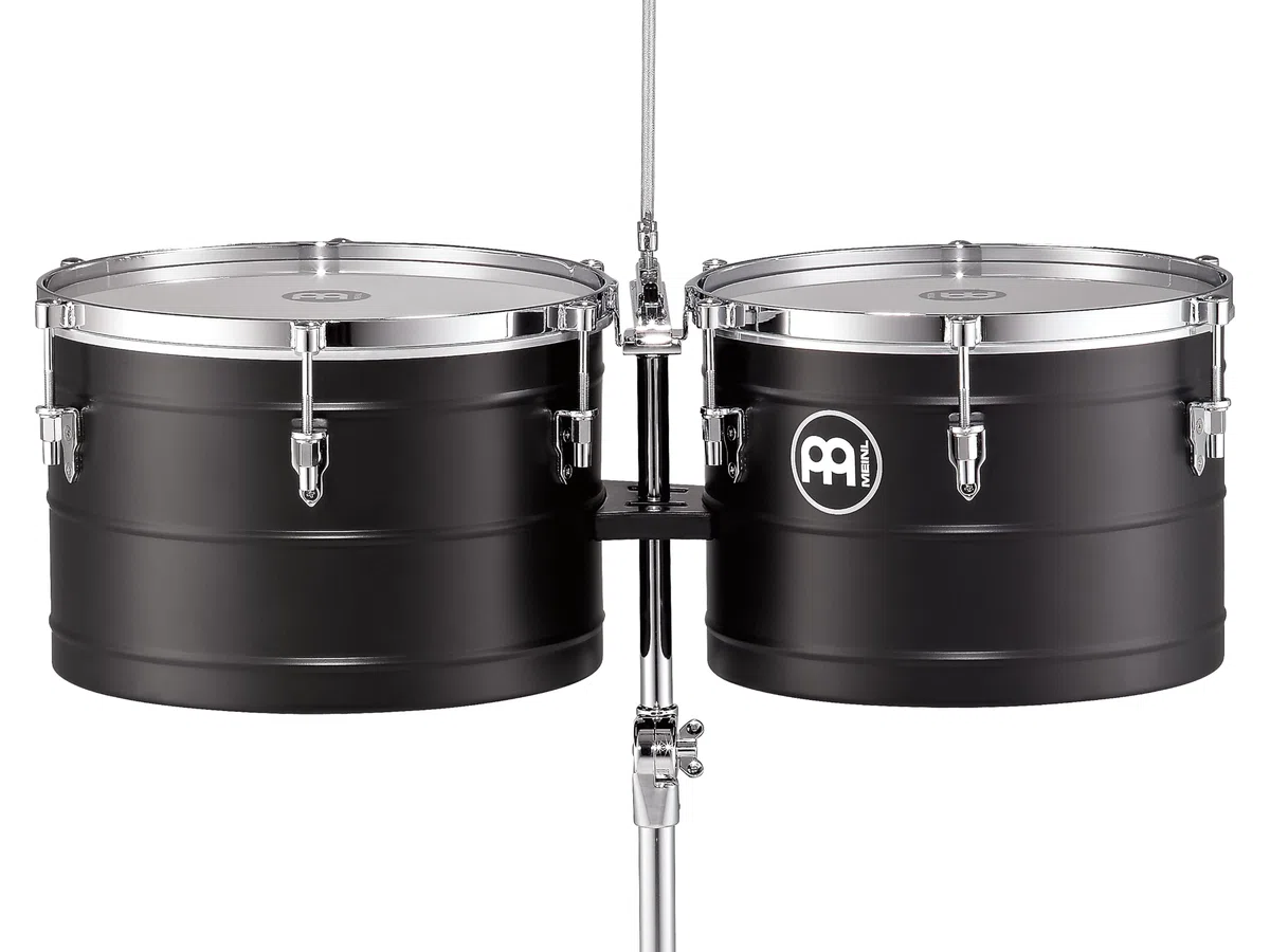 Meinl Percussion Marathon Turbo Timbales -2 Trommeln mit 14 und 15 Zoll - Mit Kippständer - Stahl, Schwarz (MTT1415BK)