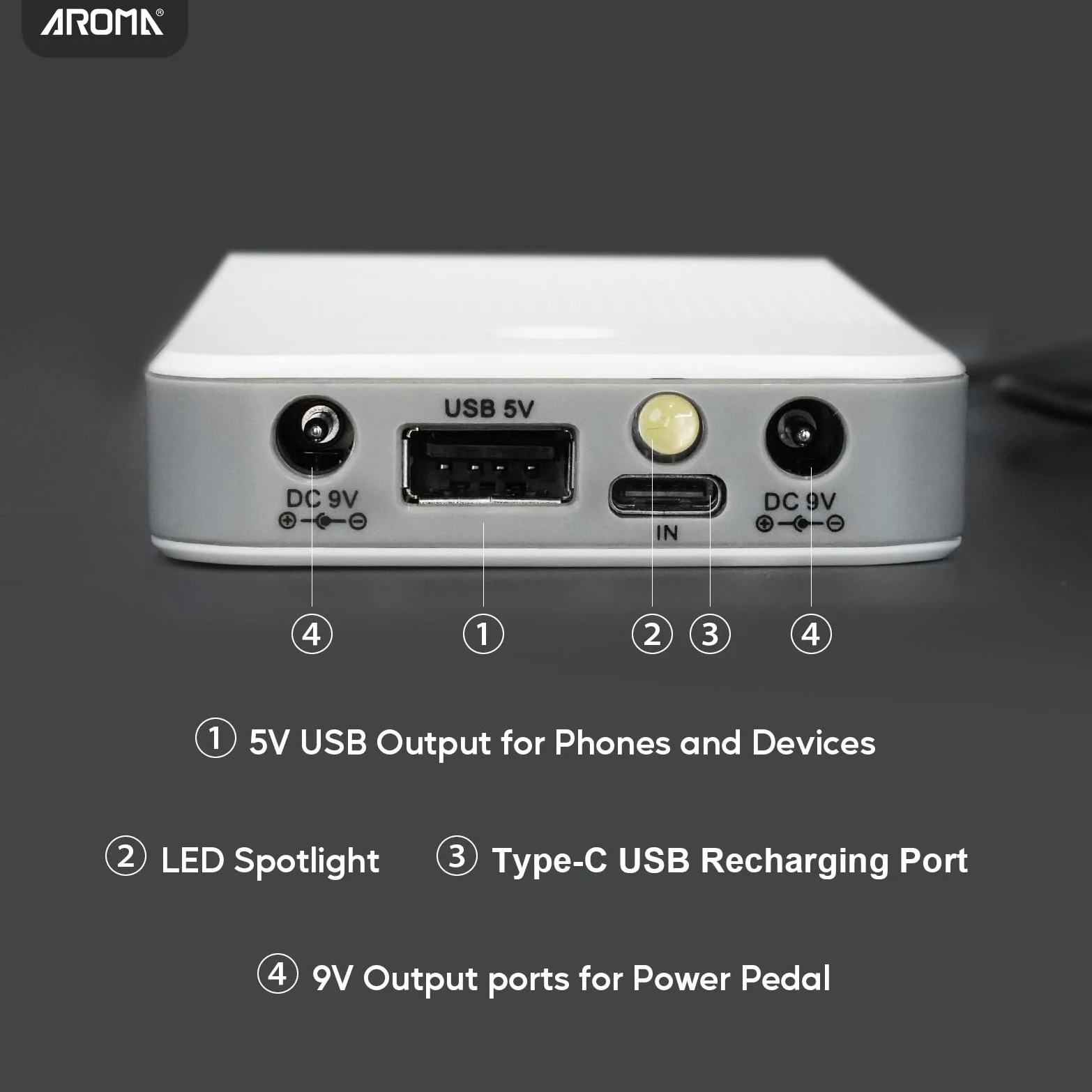 Aroma 9V Wiederaufladbare Gitarren Pedal Powerbank inkl 5 Kabel 10000mAh Gitarre Pedal Netzteil mit Kurzschluss Überstromschutz für Gitarren Effektpedal Andere Musikgeräte