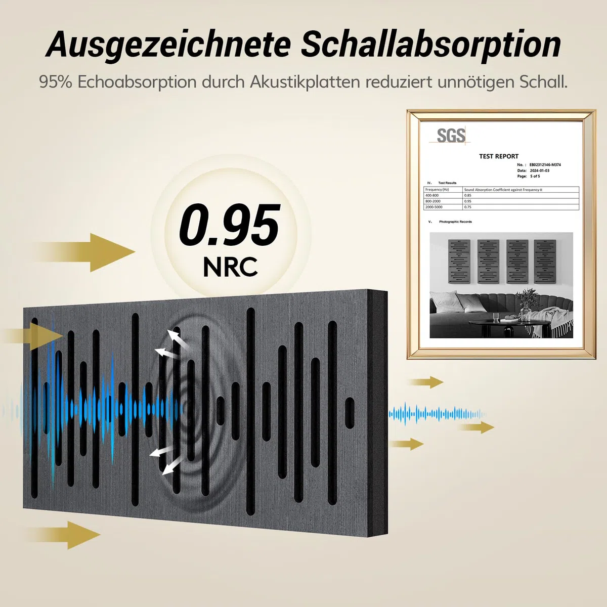 TONOR Holzfurnier Akustikpaneele Selbstklebend, 4 Stück 60 x30x4,7cm Akustikplatten Wandpaneele Holzoptik, Akustik paneele für Akustische Behandlung und Wanddekoration, Wohnzimmer, Büro, Schwarz