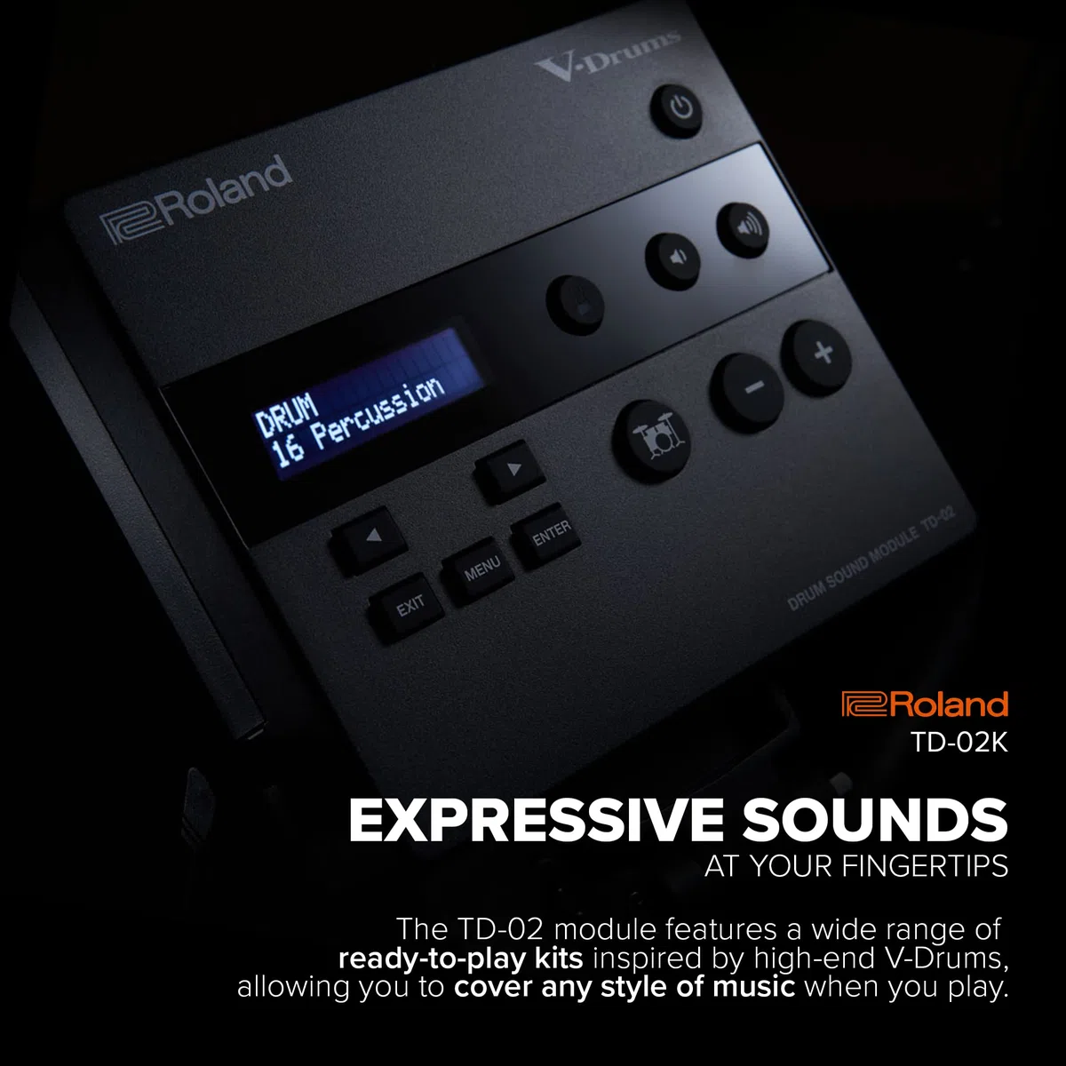Roland TD-02K V-Drums | Kompaktes elektronisches Drumkit für Einsteiger mit dynamischer Spielbarkeit, geräuschreduzierenden Features, in der Höhe verstellbarem Stativ | Integrierte Coach-Funktion