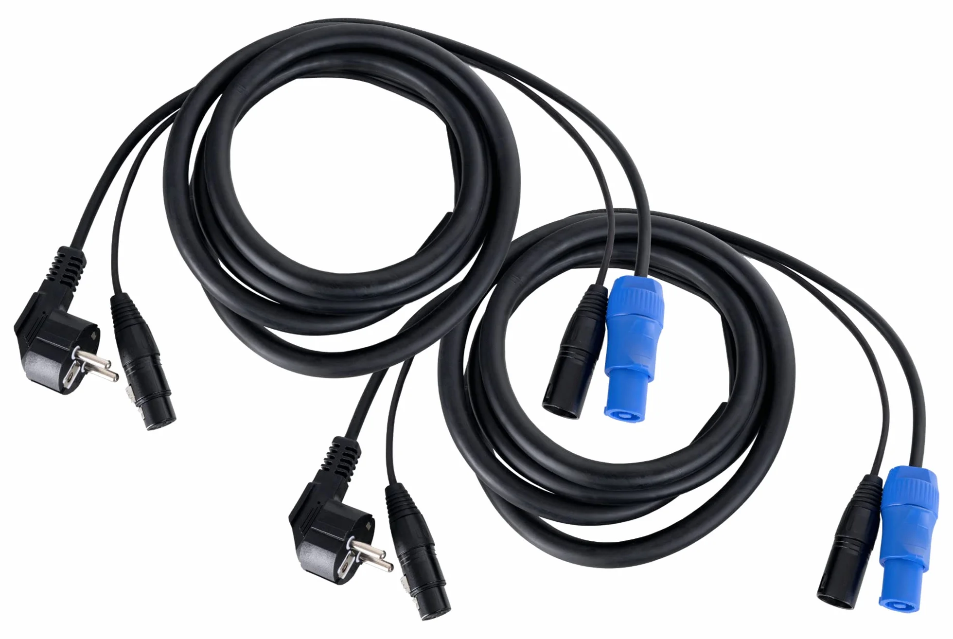 Pronomic Stage EUPPX-10 Hybridkabel Euro/Powerplug/XLR 2x Set - Länge: 2,5 m - Kombi-Kabel für Aktiv-Lautsprecher - Stromversorgung und Signal in einem - Powercon/Schuko-kompatibel - schwarz