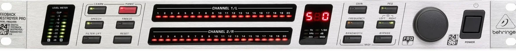 Behringer FEEDBACK DESTROYER PRO FBQ2496 Automatischer und ultraschneller Feedback-Zerstörer/parametrischer EQ mit 40 FBQ-Filtern und 96-kHz-Audioleistung