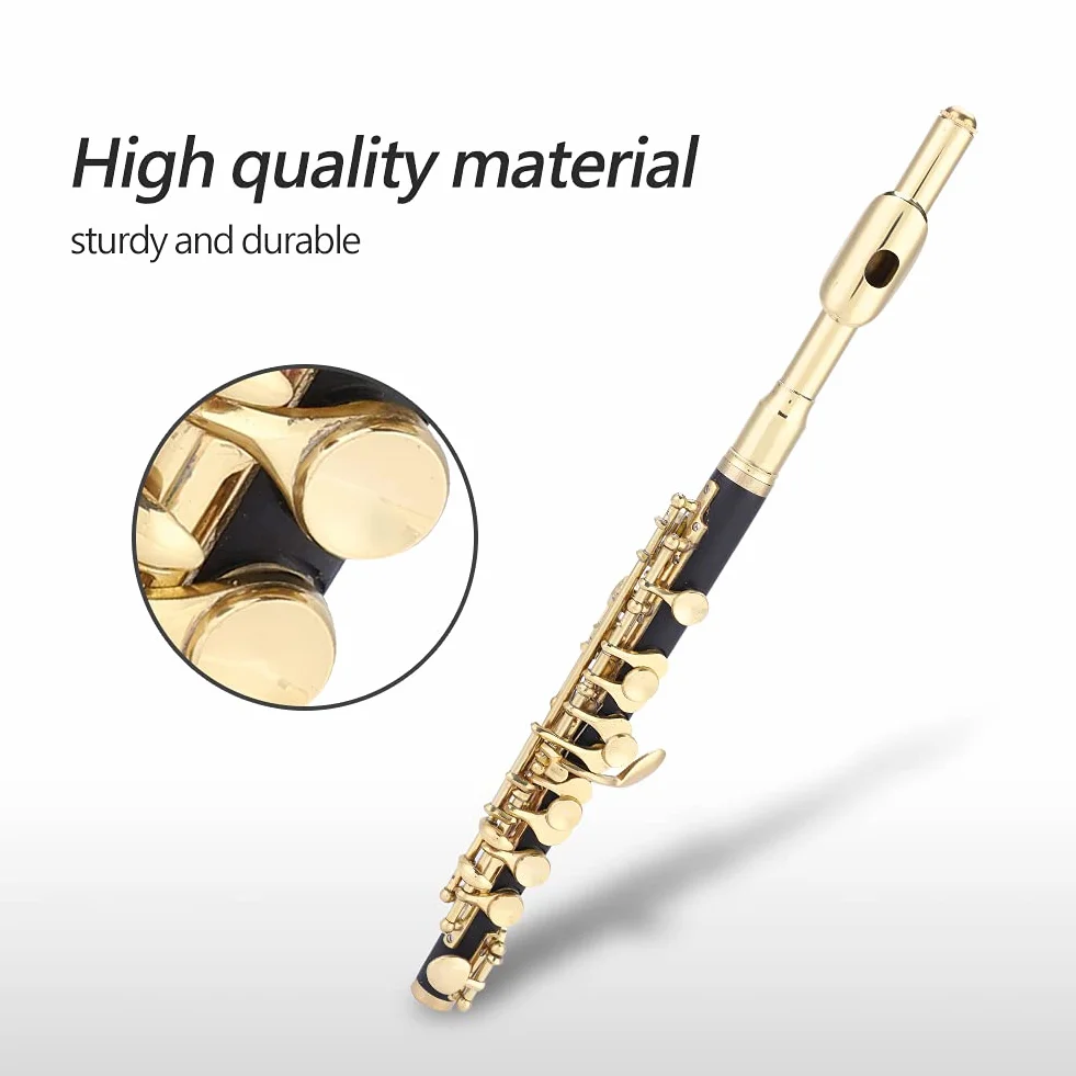 C-Taste Piccoloflöte, ABS-Cupronickel-Flöte in Halber Größe Ottavino Piccolo-Instrument mit Gepolsterter Aufbewahrungsbox (Gold)