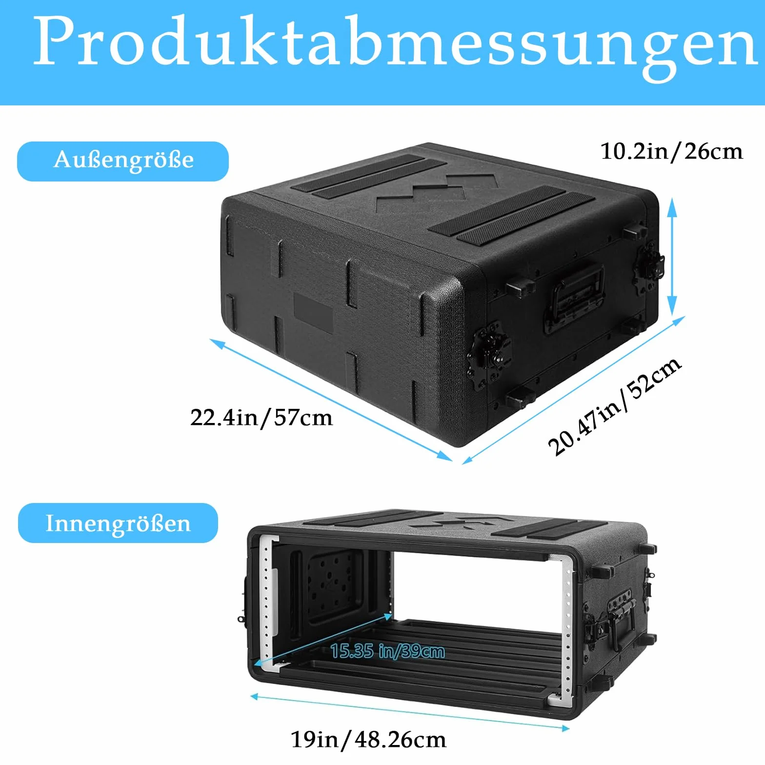 4U-Rack-Koffer, flach, 16 Zoll tief, 19 Zoll Rackmount-Flight-Road-Reisekoffer, wasserdichter Schutzkoffer mit Schaumstoffeinlage