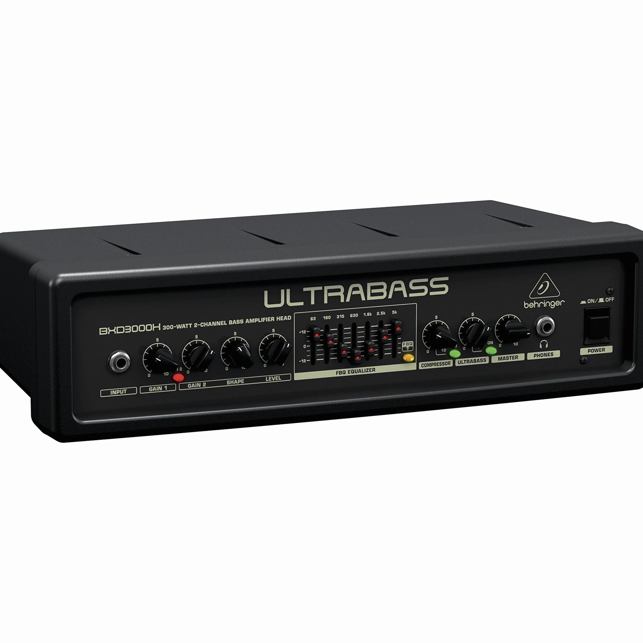 Behringer ULTRABASS BXD3000H Bassverstärker Topteil, 300 Watt Bass Amp mit 2 Kanälen, FBQ-Spektrumanalysator, Ultrabass-Prozessor und integriertem Kompressor für E-Bass